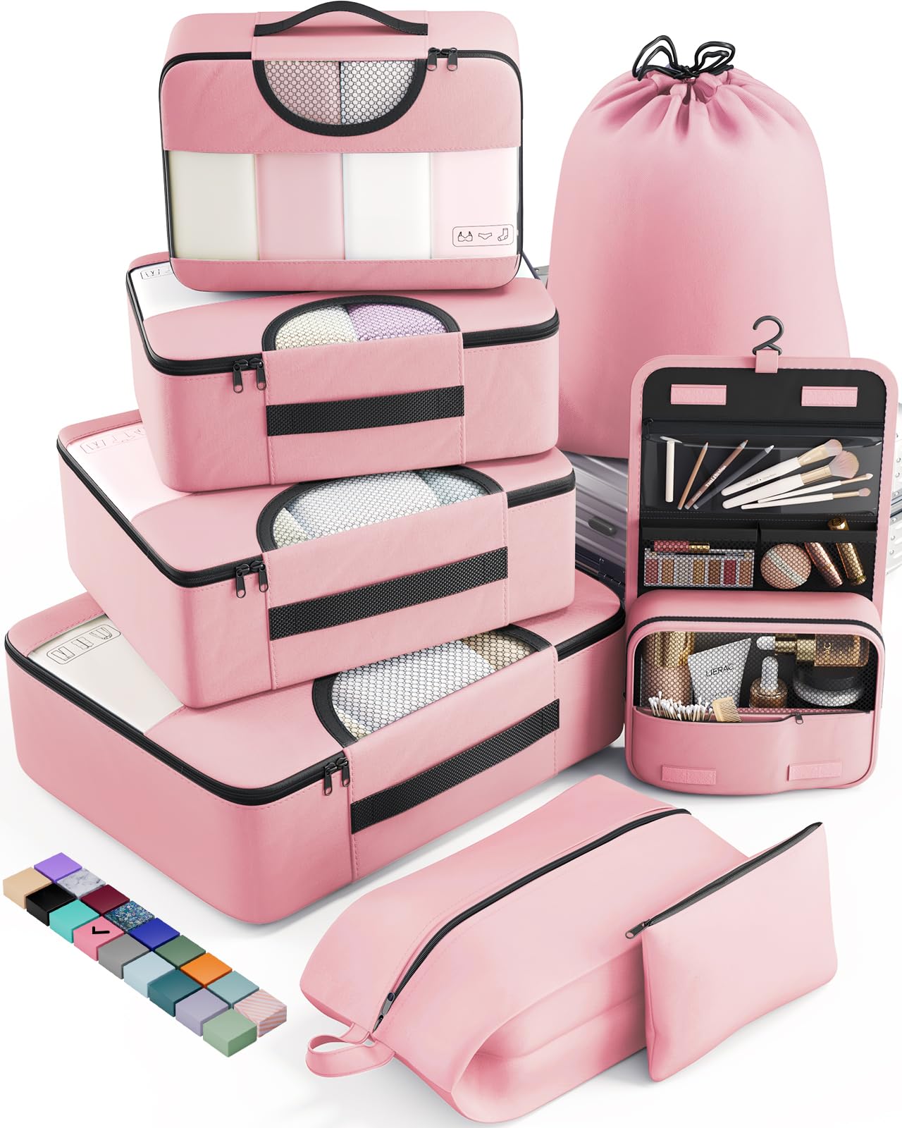 Veken 8 Piece Set Travel Packing Cubes | Pink - aborderproducts