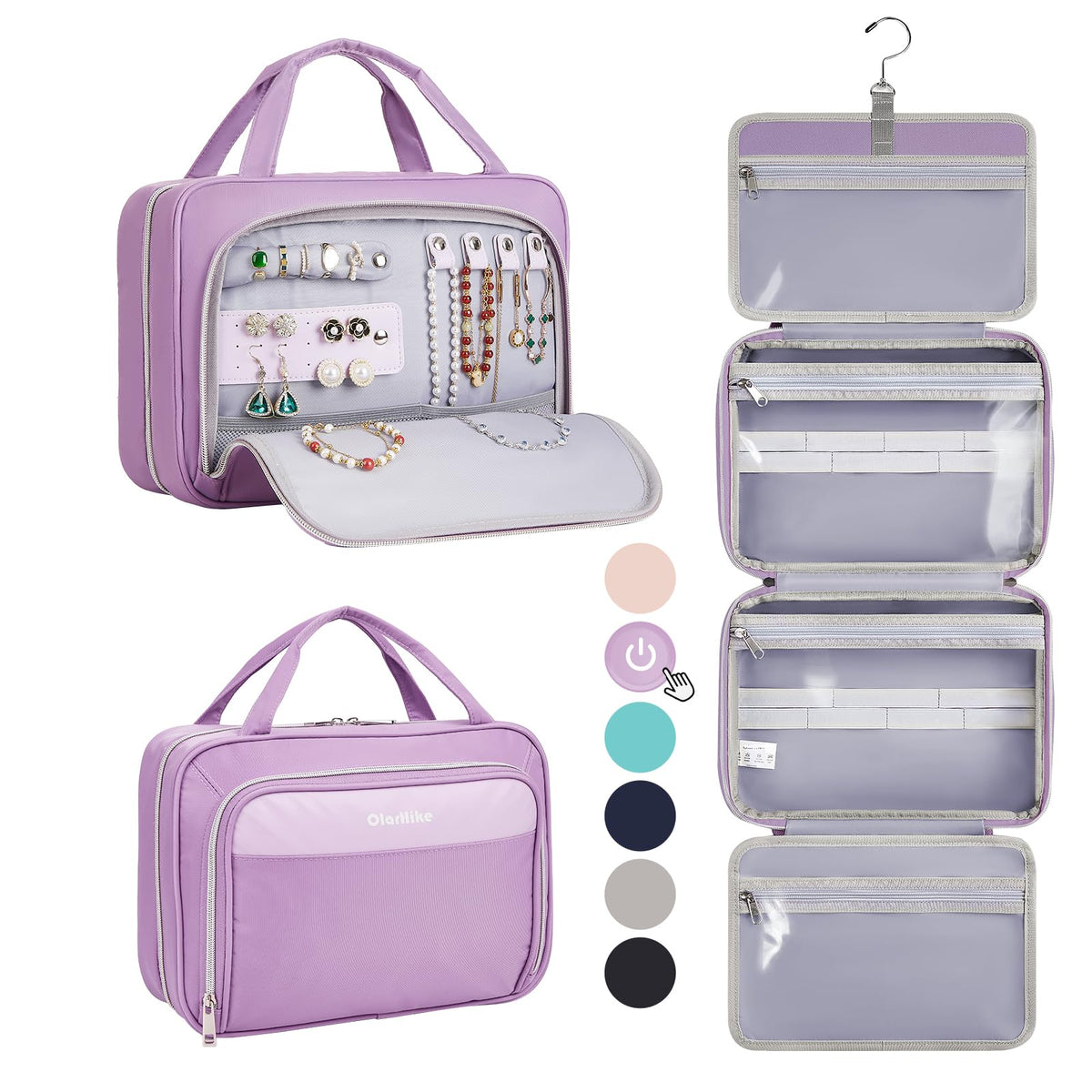 OlarHike Toiletry Bag, Large Size Makeup Jewelry 3 in 1 Essentials Travel Packing Organizers (Purple) - aborderproducts
