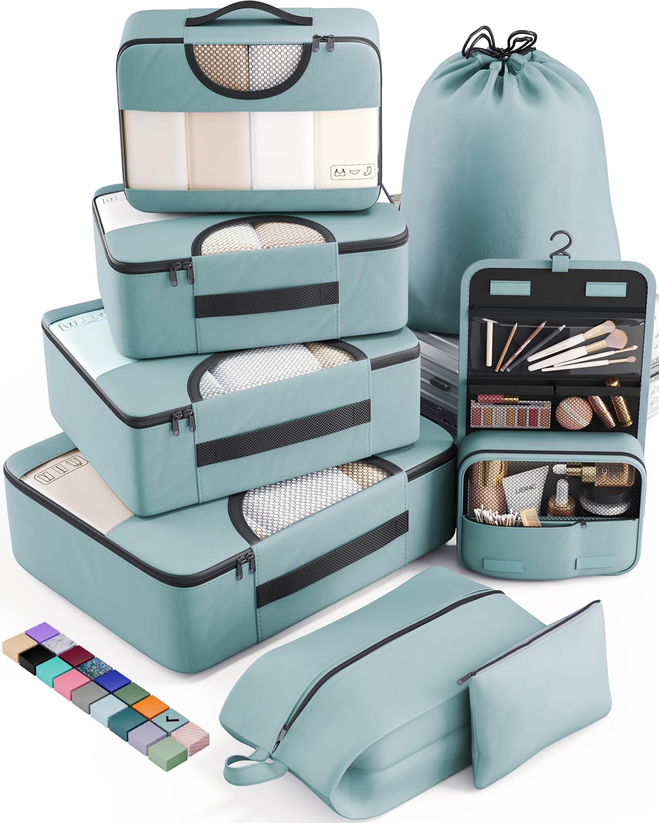 Veken 8 Piece Set Travel Packing Cubes | Dusty Blue - aborderproducts