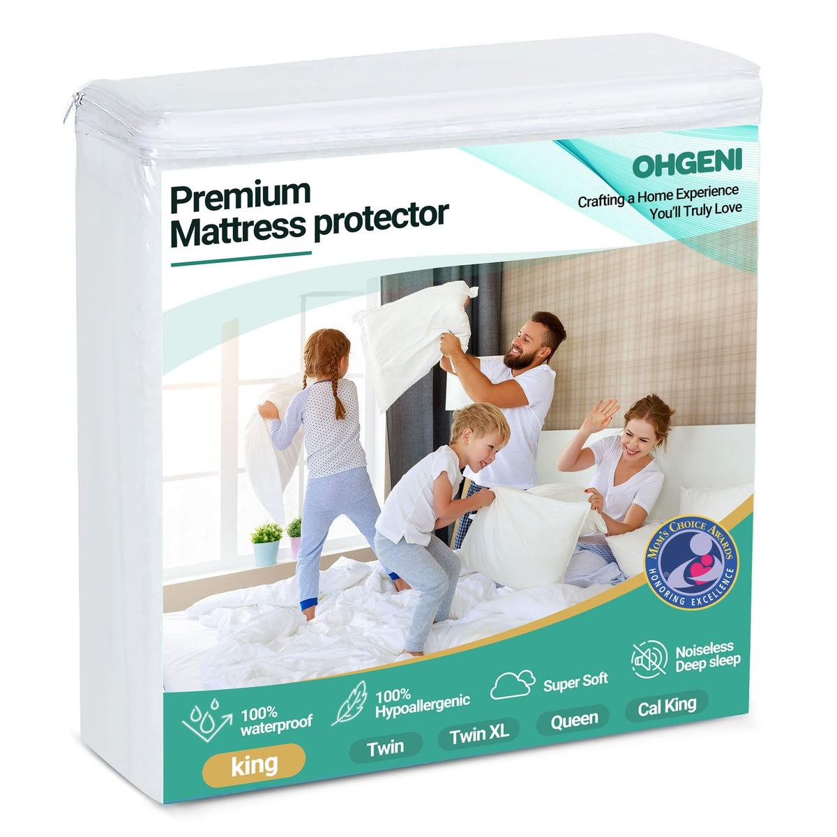 OhGeni | Microfiber Polyester Mattress Protector| King | White - aborderproducts