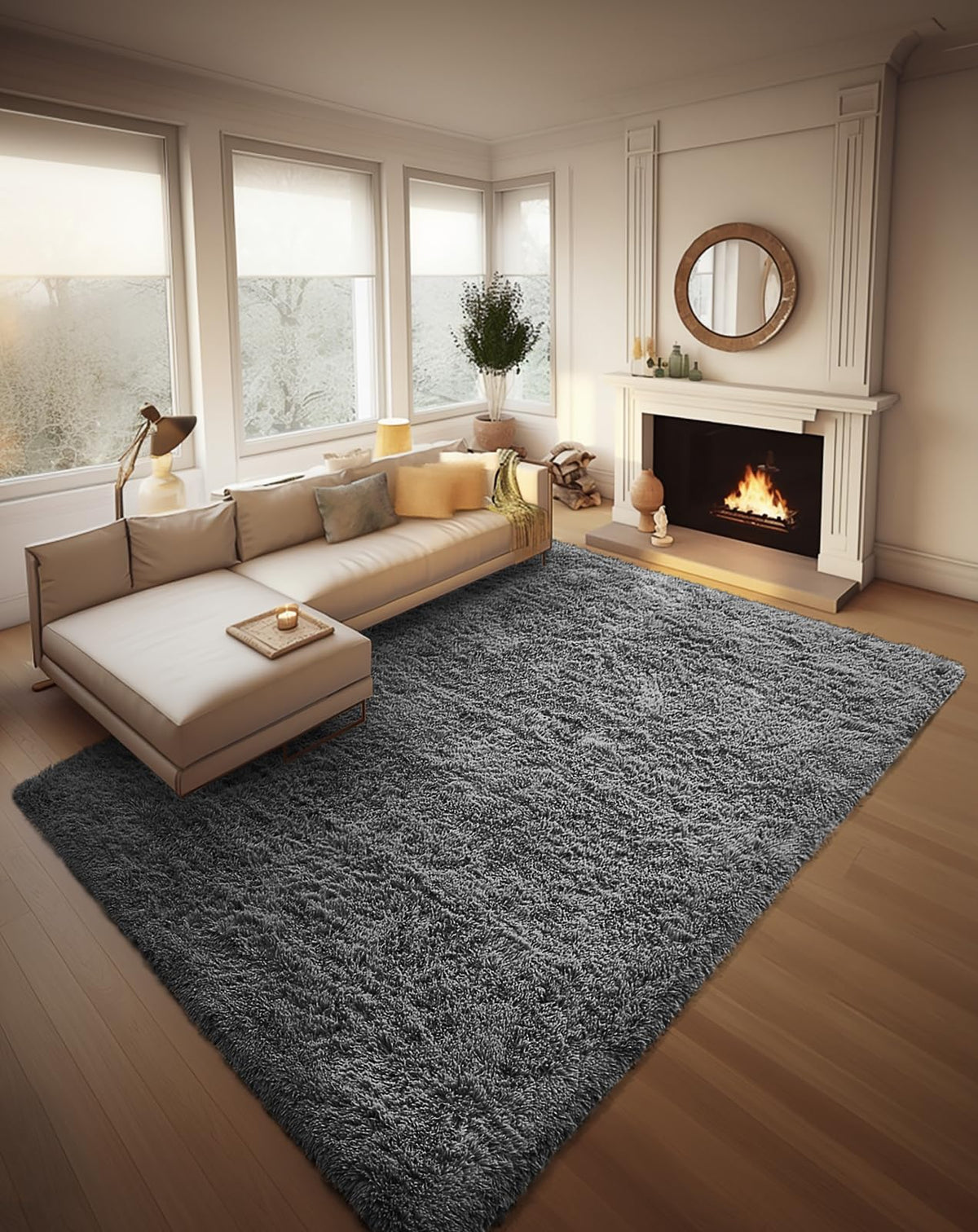 Ophanie Fluffy Shaggy Soft Area Rug | Grey 8x10 - aborderproducts