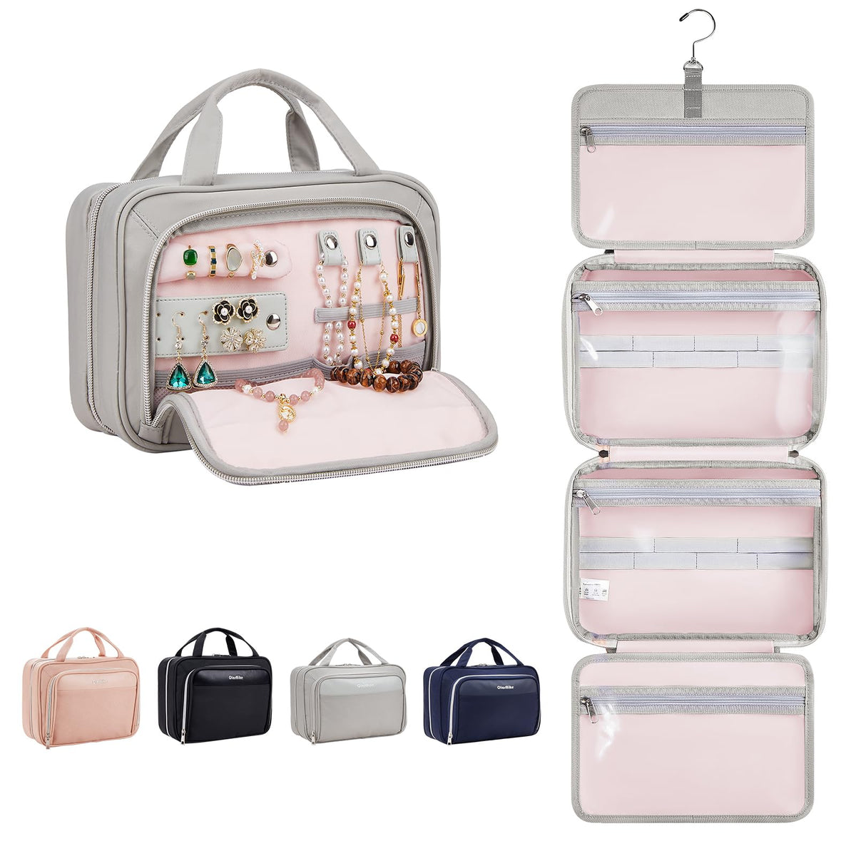 OlarHike Toiletry Bag, Medium Size Makeup Jewelry 3 in 1 Essentials Travel Packing Organizers (Grey) - aborderproducts