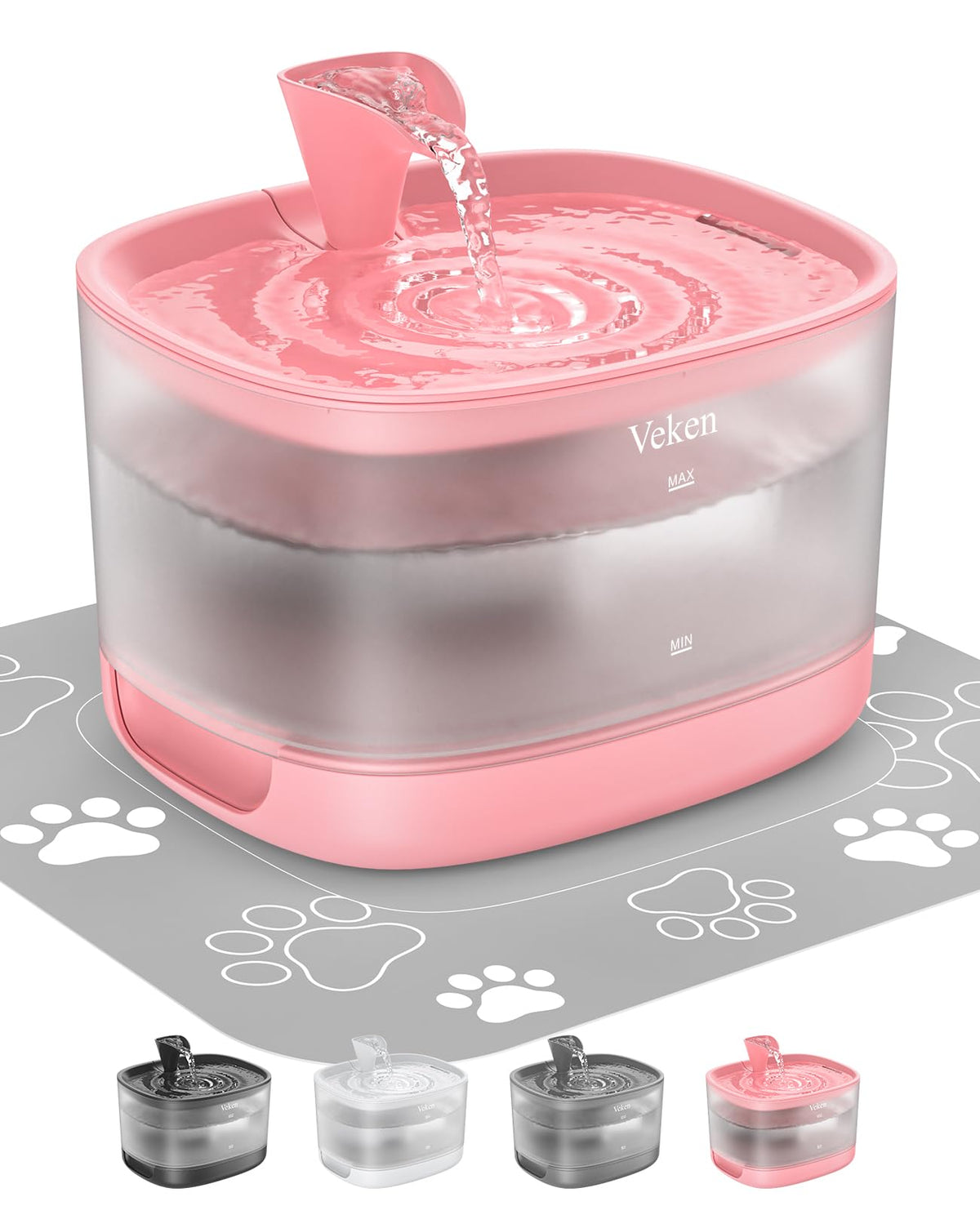 Veken Pet Fountain With Detachable Water Tank | 84oz/2.5L | Pink - aborderproducts