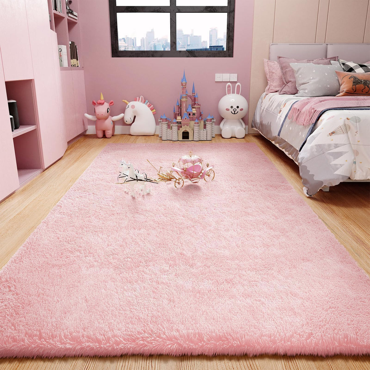 Ophanie Upgrade Fluffy Shaggy Soft Area Rug | Pink 4x6 - aborderproducts