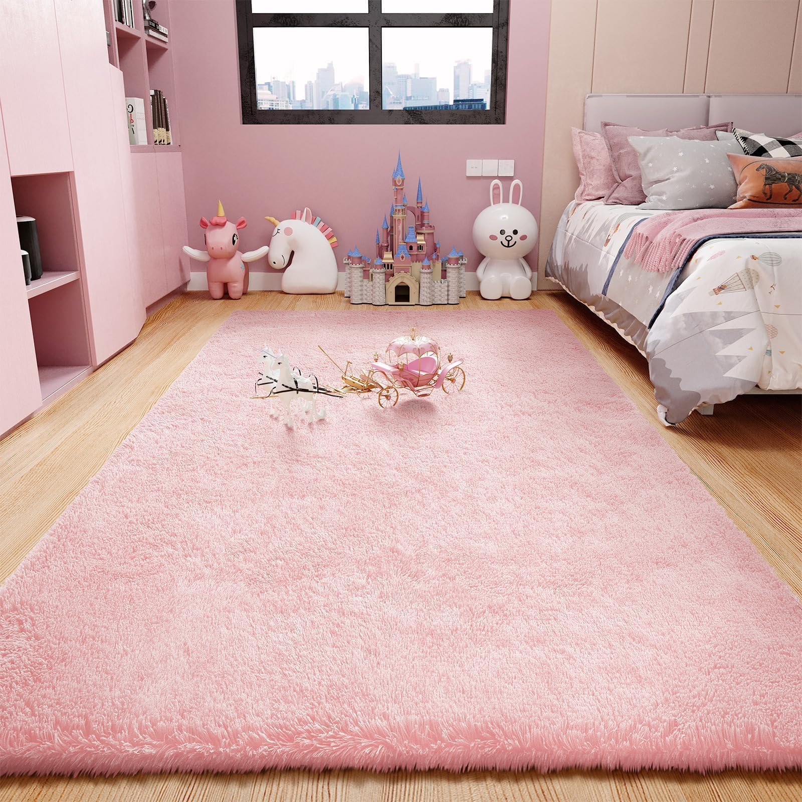 Ophanie Upgrade Fluffy Shaggy Soft Area Rug | Pink 4x6 - aborderproducts