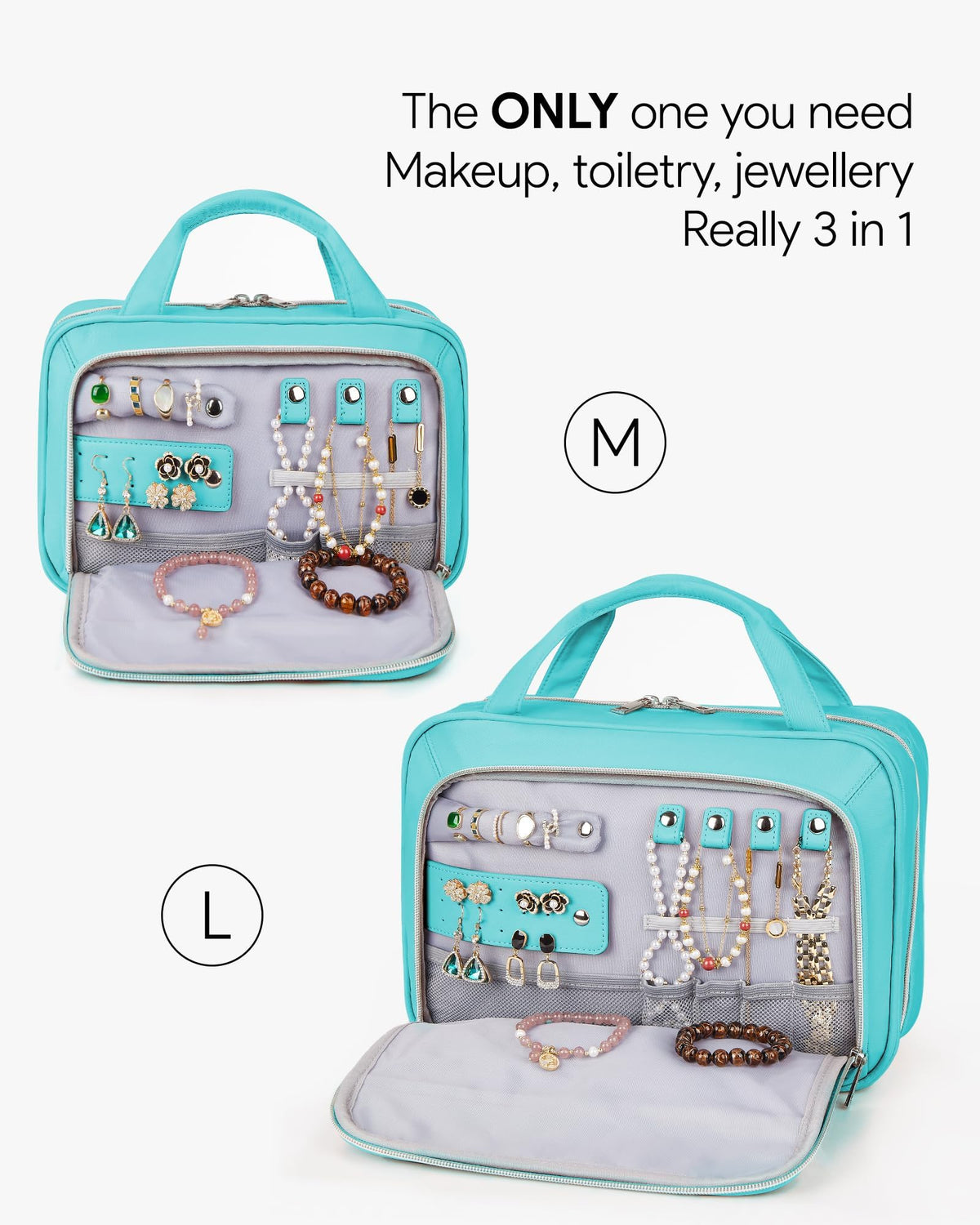 OlarHike Toiletry Bag, Large Size Makeup Jewelry 3 in 1 Essentials Travel Packing Organizers (Cyan) - aborderproducts