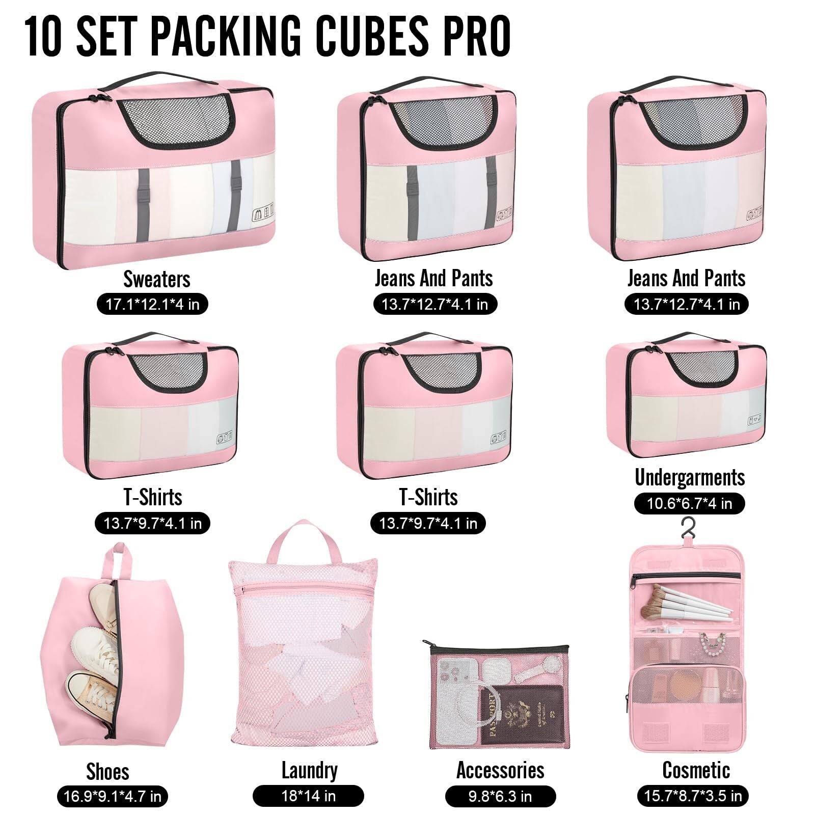 Veken 10 Set Packing Cube Dusty Pink - aborderproducts