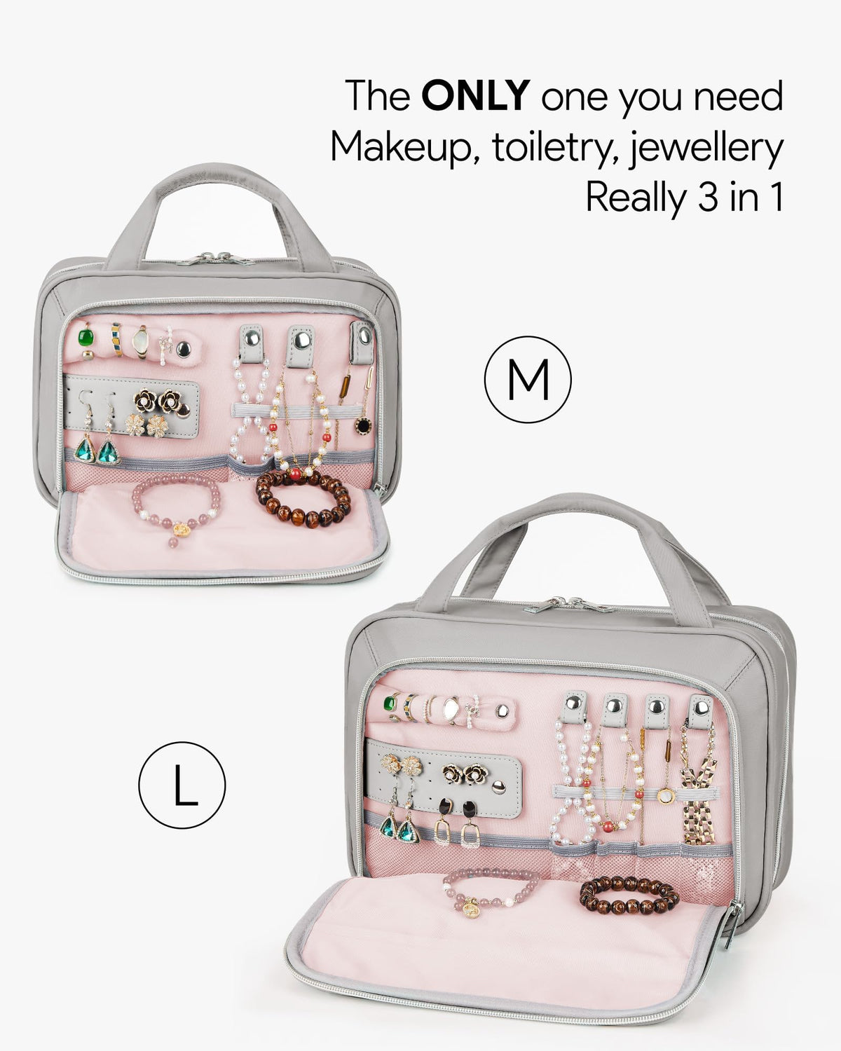 OlarHike Toiletry Bag, Large Size Makeup Jewelry 3 in 1 Essentials Travel Packing Organizers (Grey) - aborderproducts