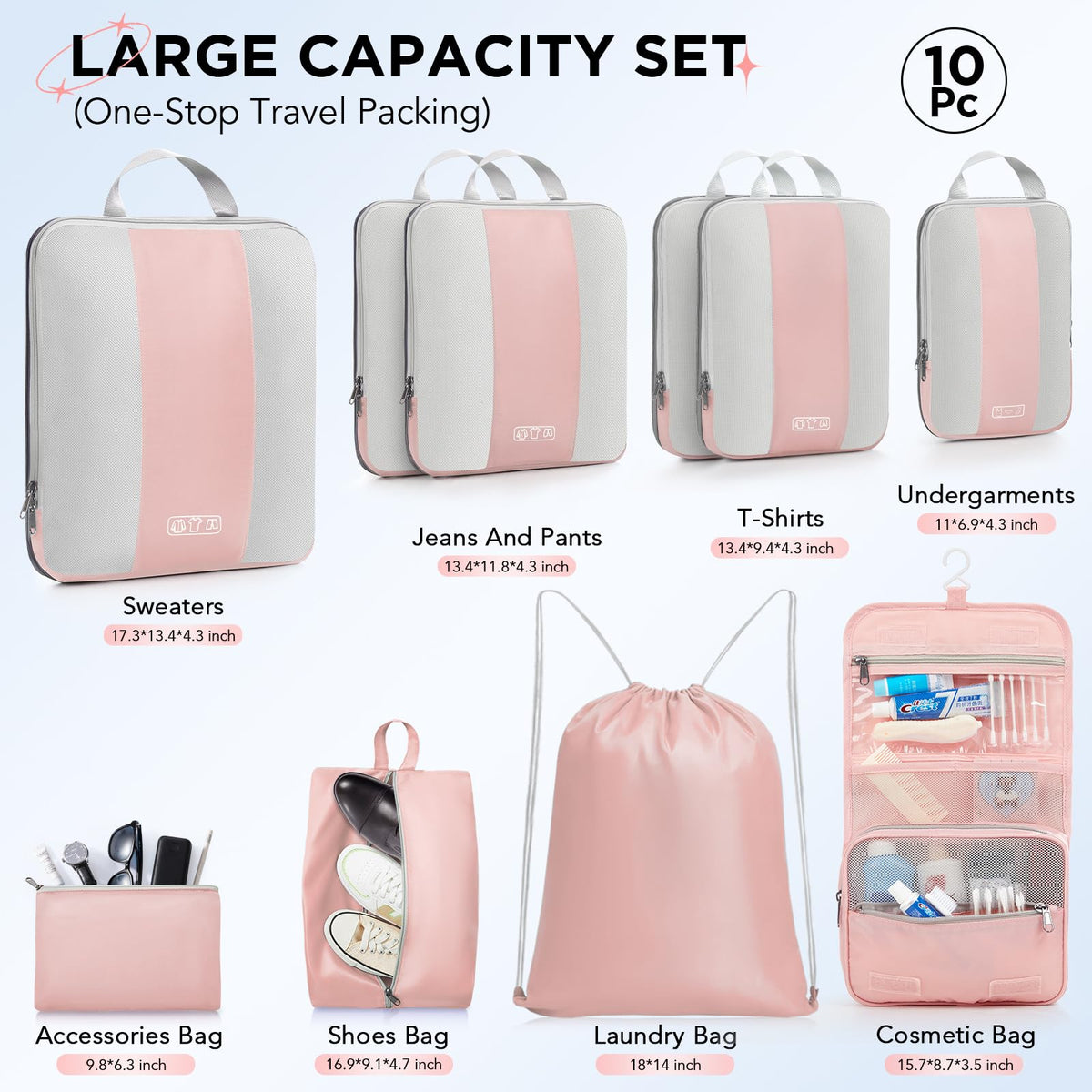 OlarHike | Compression Packing Cubes | 10 Set | Pink - aborderproducts