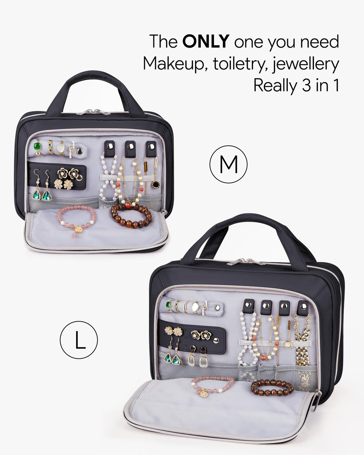 OlarHike Toiletry Bag, Large Size Makeup Jewelry 3 in 1 Essentials Travel Packing Organizers (Black) - aborderproducts