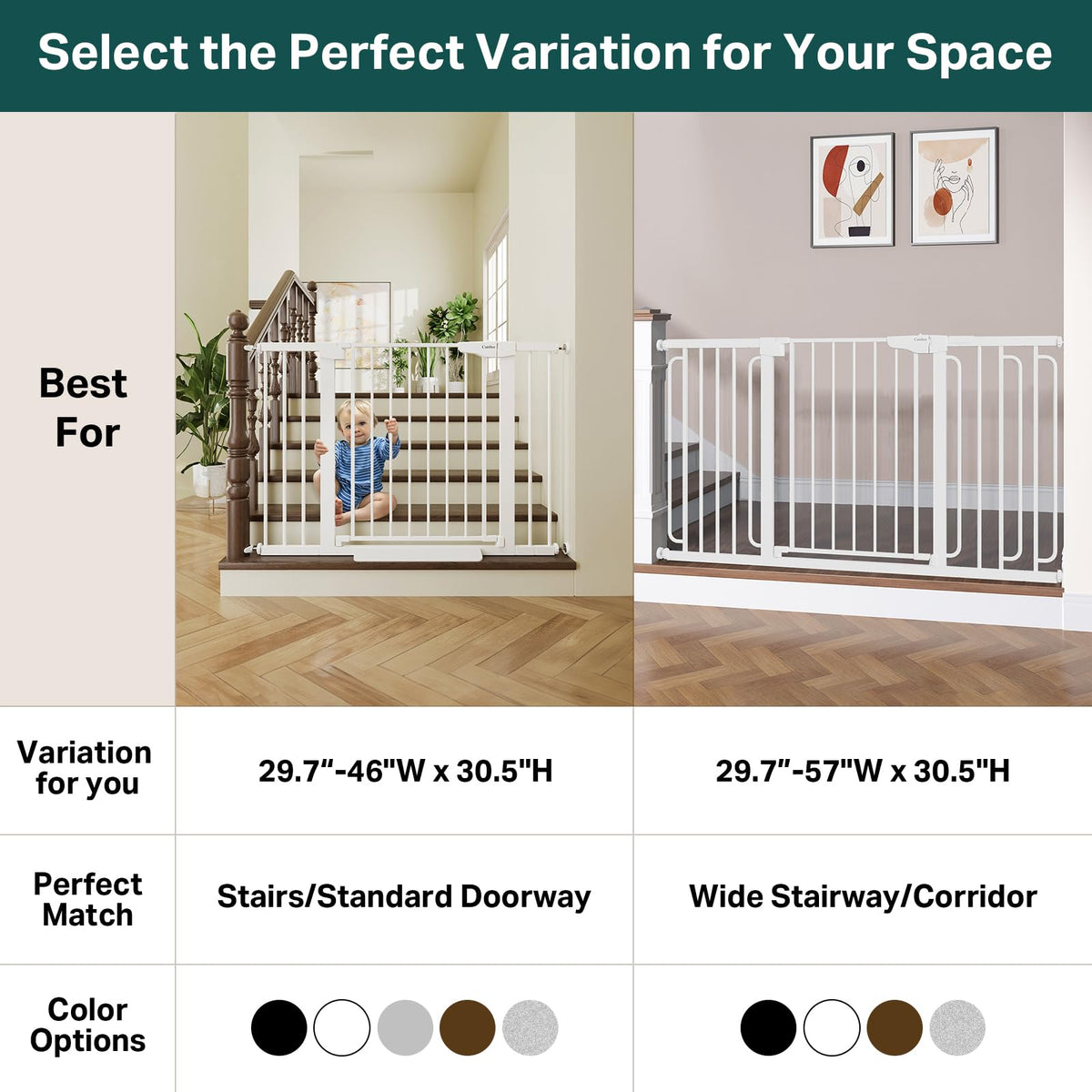 CUMBOR | SAFETY GATE | 29.7-46"W x 30.5"H | White - aborderproducts