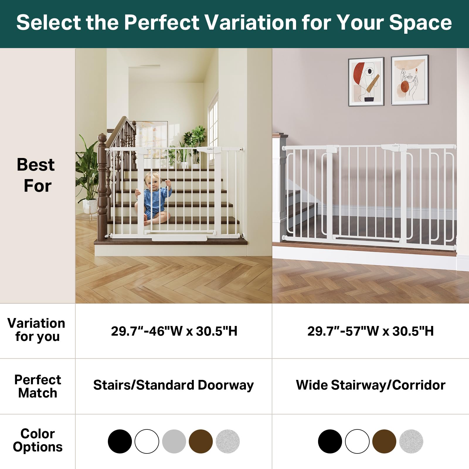 CUMBOR | SAFETY GATE | 29.7-46"W x 30.5"H | White - aborderproducts