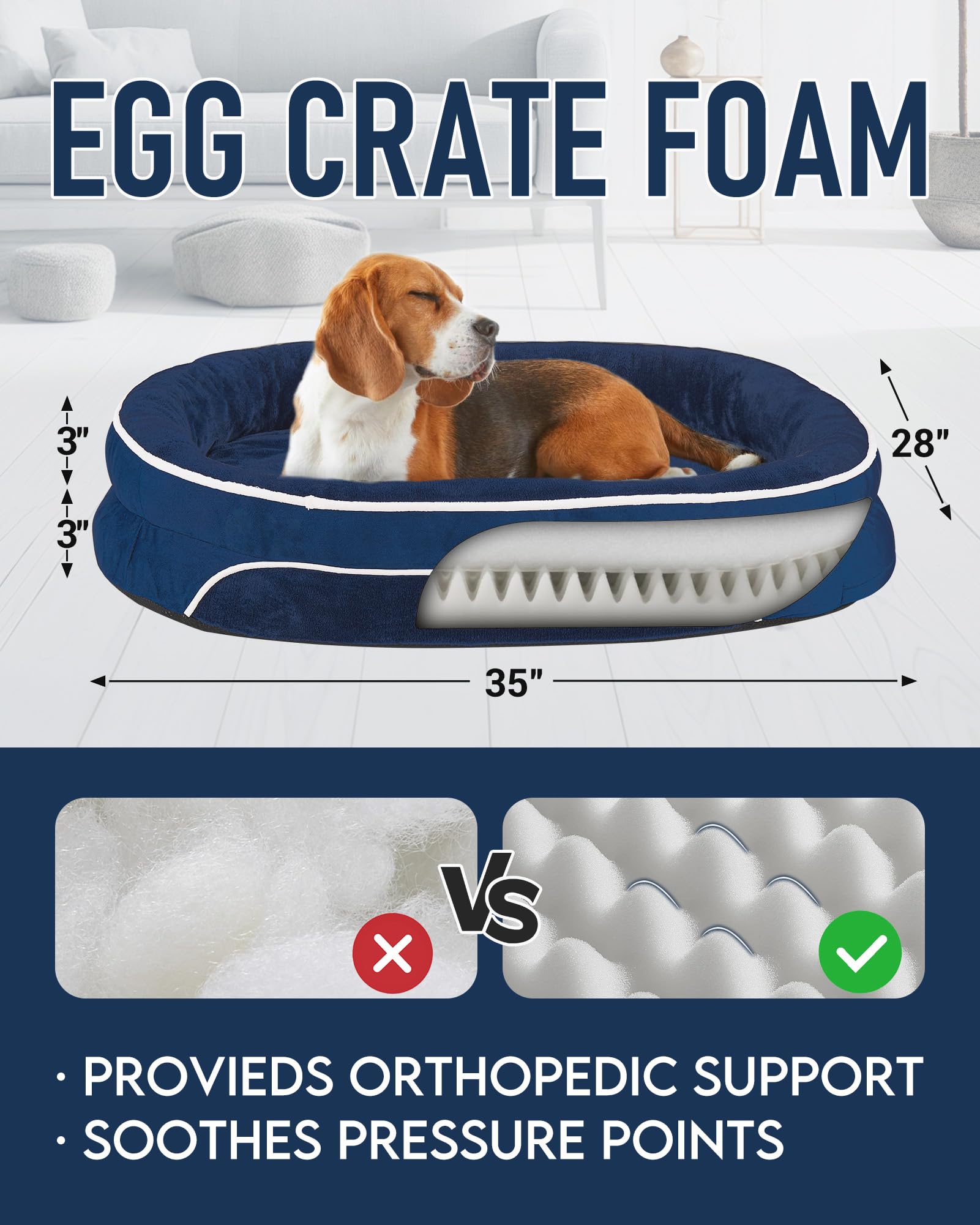 OhGeni | Orthopedic Dog Couch Bed | Large (35 x 28 x 6 Inch)| Blue - aborderproducts