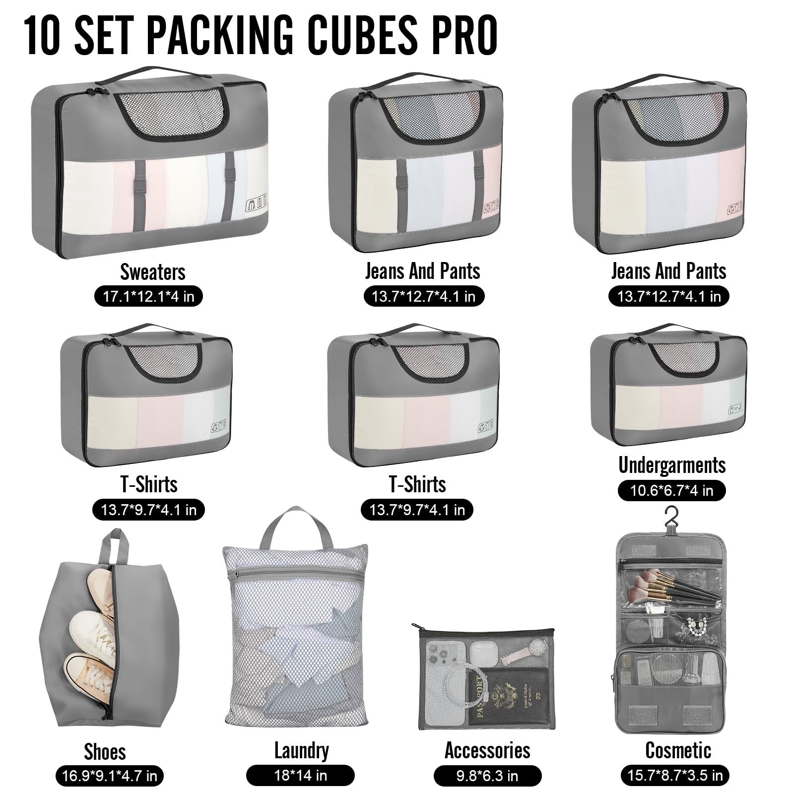 Veken 10 Set Packing Cube Dove Grey - aborderproducts