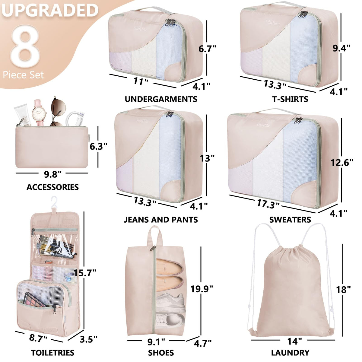 OlarHike Packing Cubes | Set Of 8 | Cream - aborderproducts