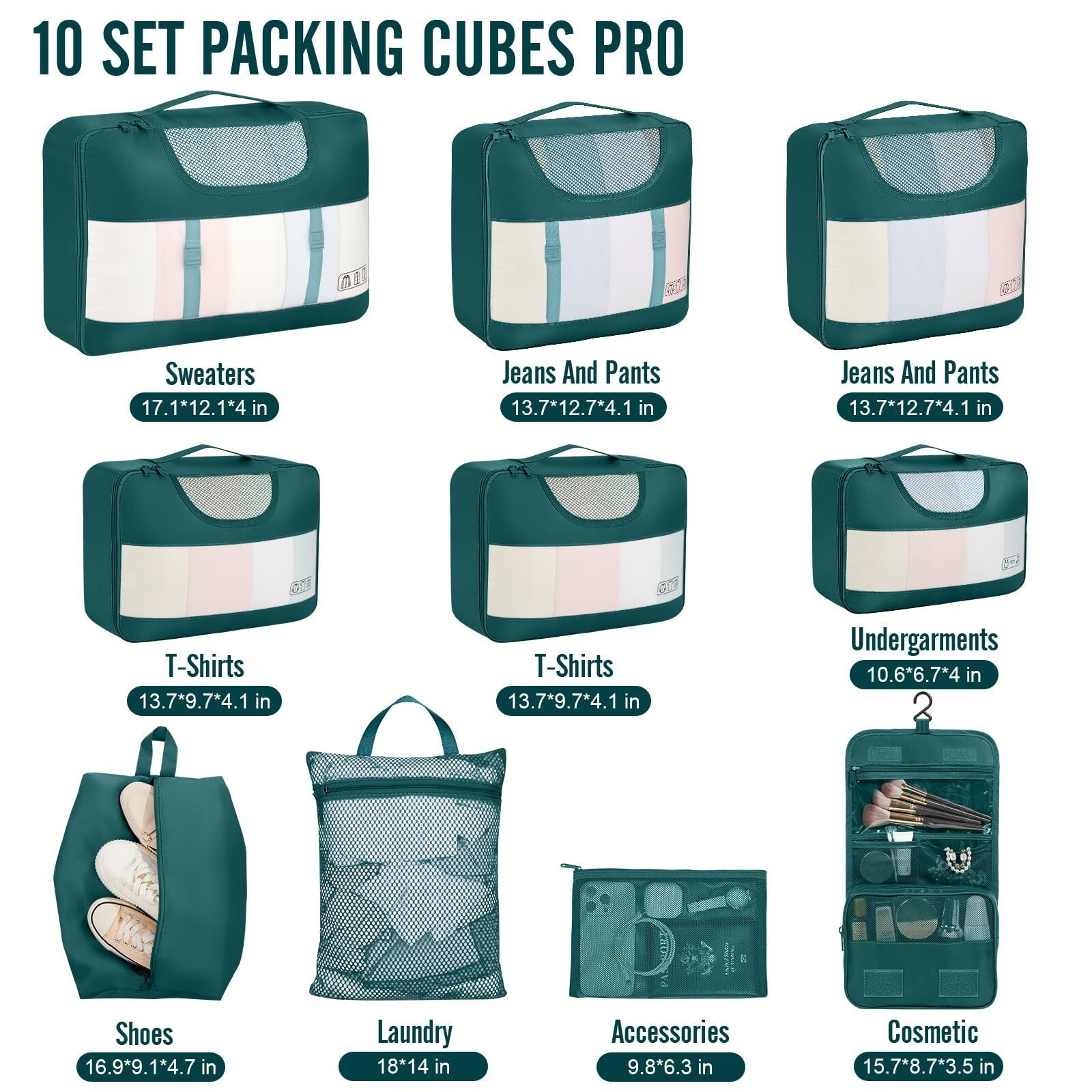 Veken 10 Set Packing Cube Indigo Teal - aborderproducts