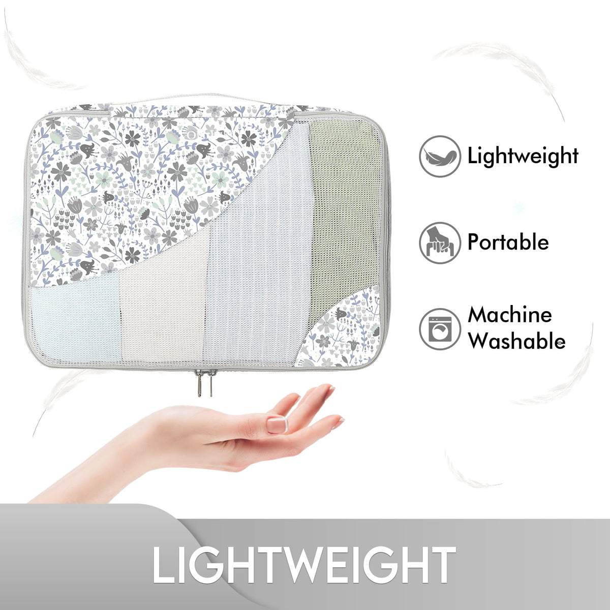 OlarHike 6 Piece Set Travel Packing Cubes | Grey Flower - aborderproducts