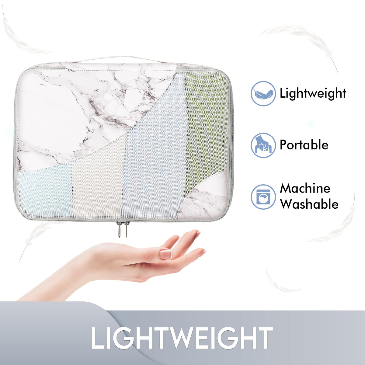 OlarHike 6 Piece Set Travel Packing Cubes | White Marble - aborderproducts