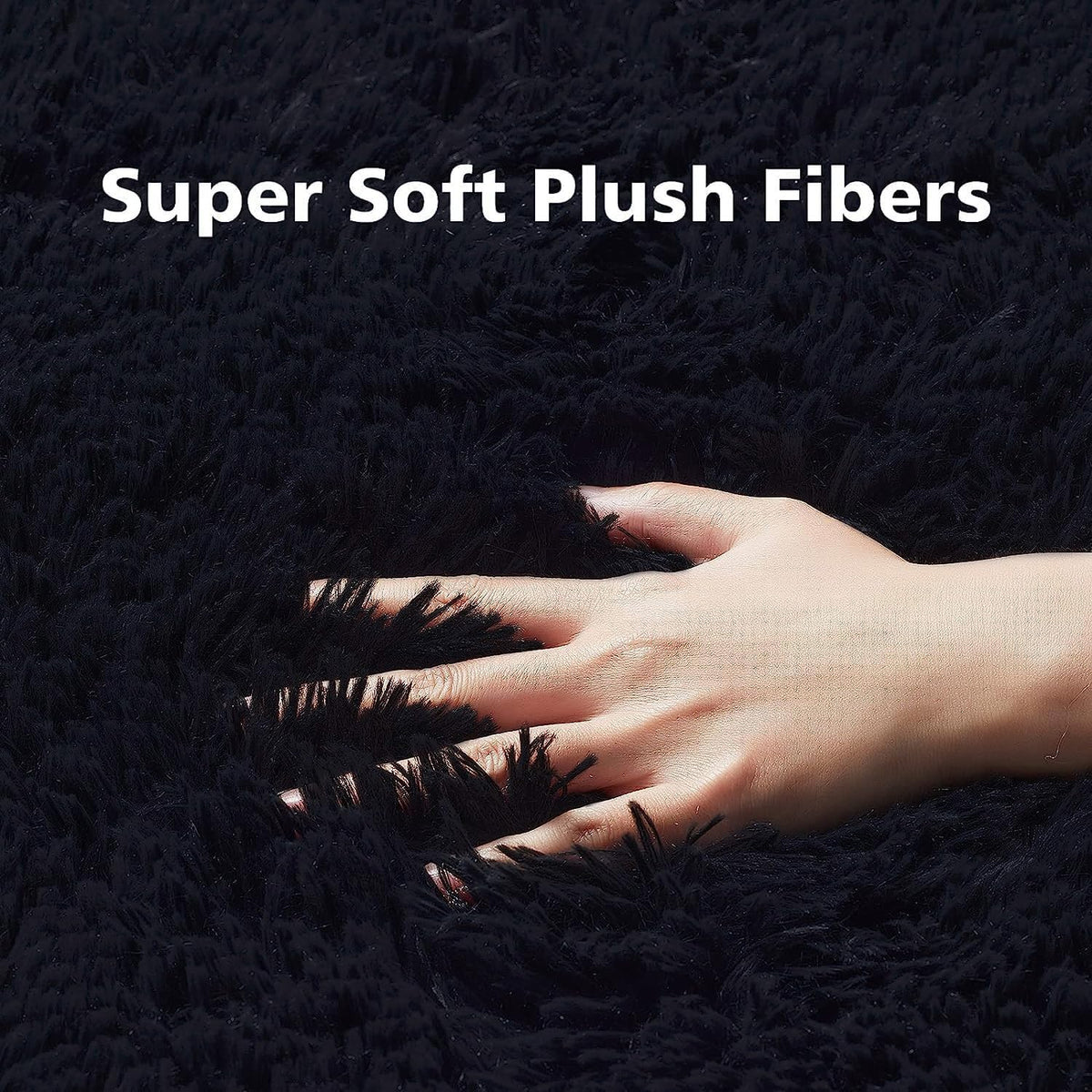 Ophanie Upgrade Fluffy Shaggy Soft Area Rug | Black 5x8 - aborderproducts