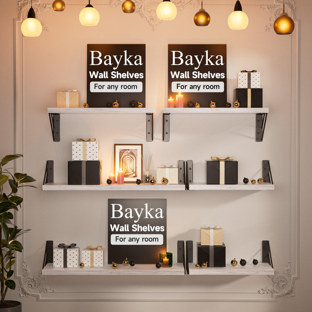 BAYKA | Floating Shelves | Set of 4 | Grey White - aborderproducts