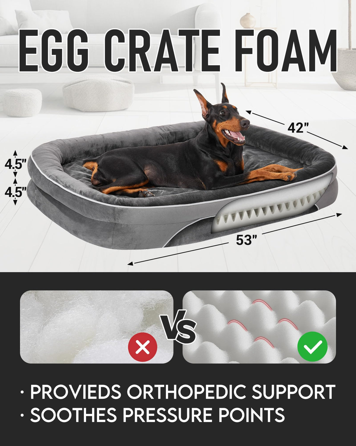 OhGeni | Orthopedic Dog Couch Bed| XXX-Large (53 x 42 x 9 Inch)|Gray - aborderproducts