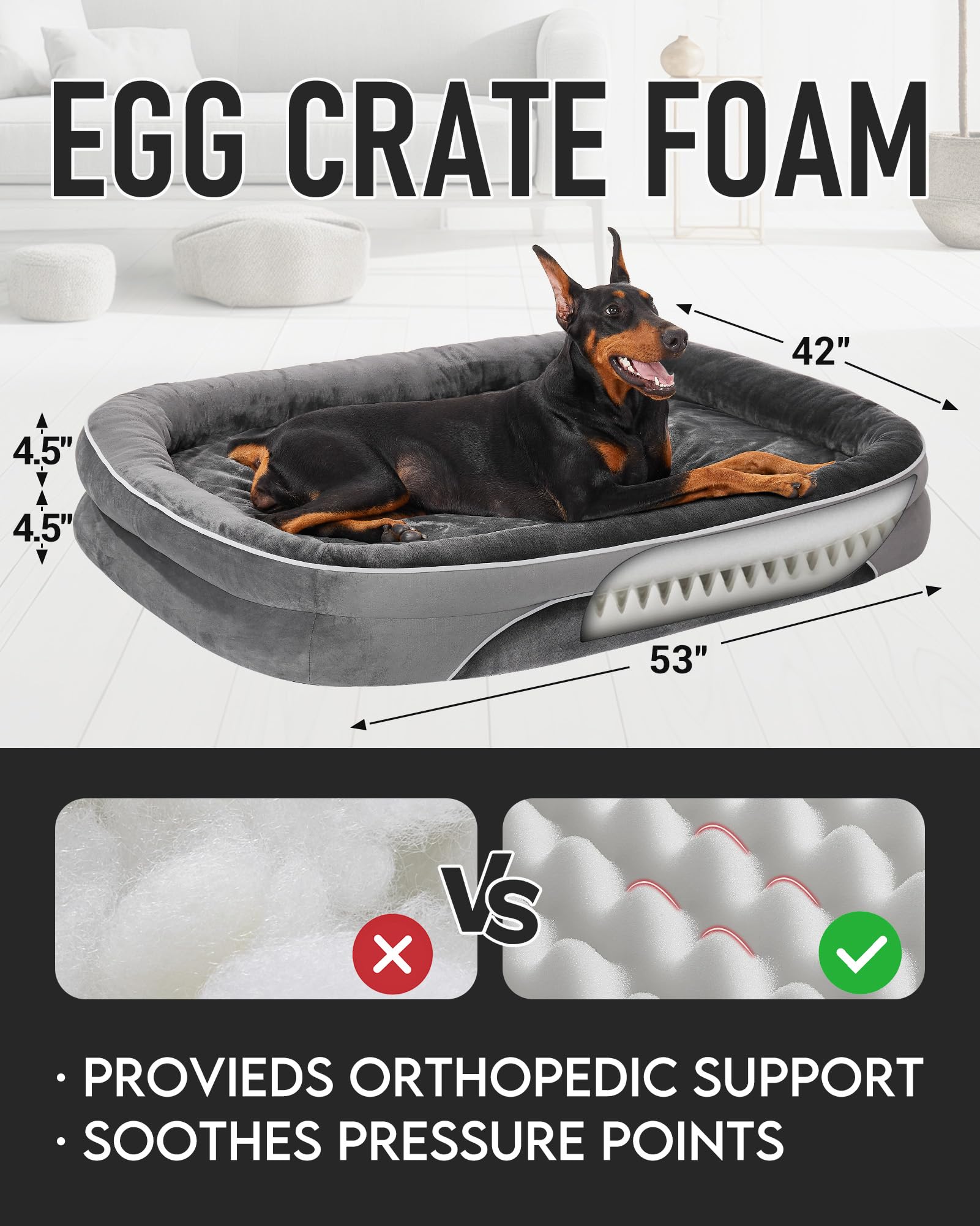 OhGeni | Orthopedic Dog Couch Bed| XXX-Large (53 x 42 x 9 Inch)|Gray - aborderproducts