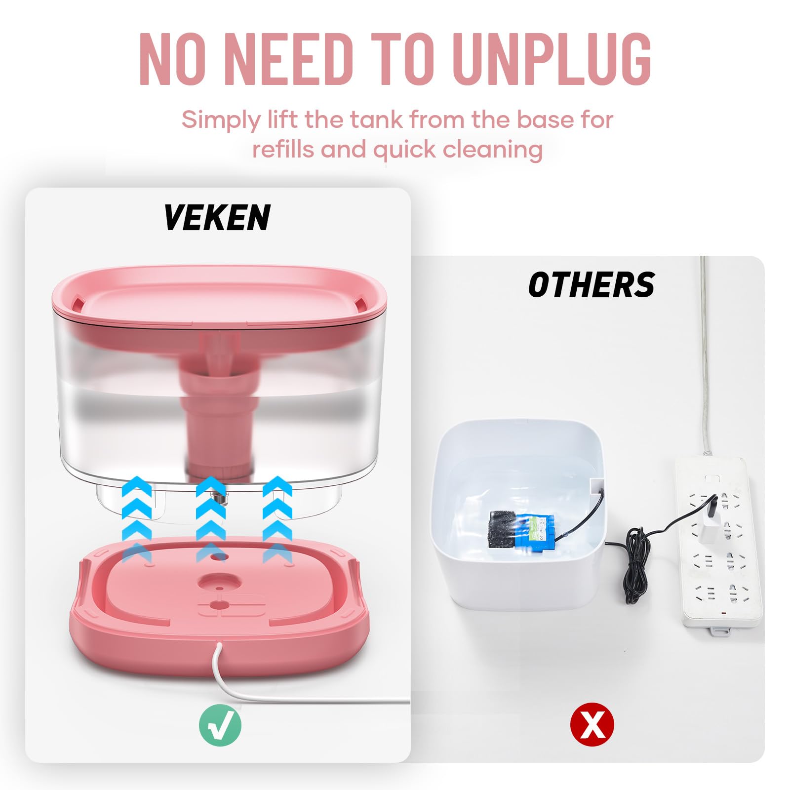 Veken Pet Fountain With Detachable Water Tank | 84oz/2.5L | Pink - aborderproducts