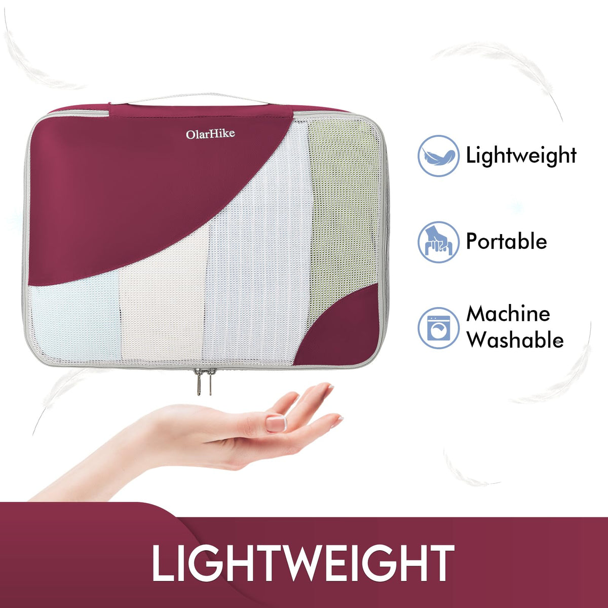 OlarHike 6 Piece Set Travel Packing Cubes | Burgundy - aborderproducts