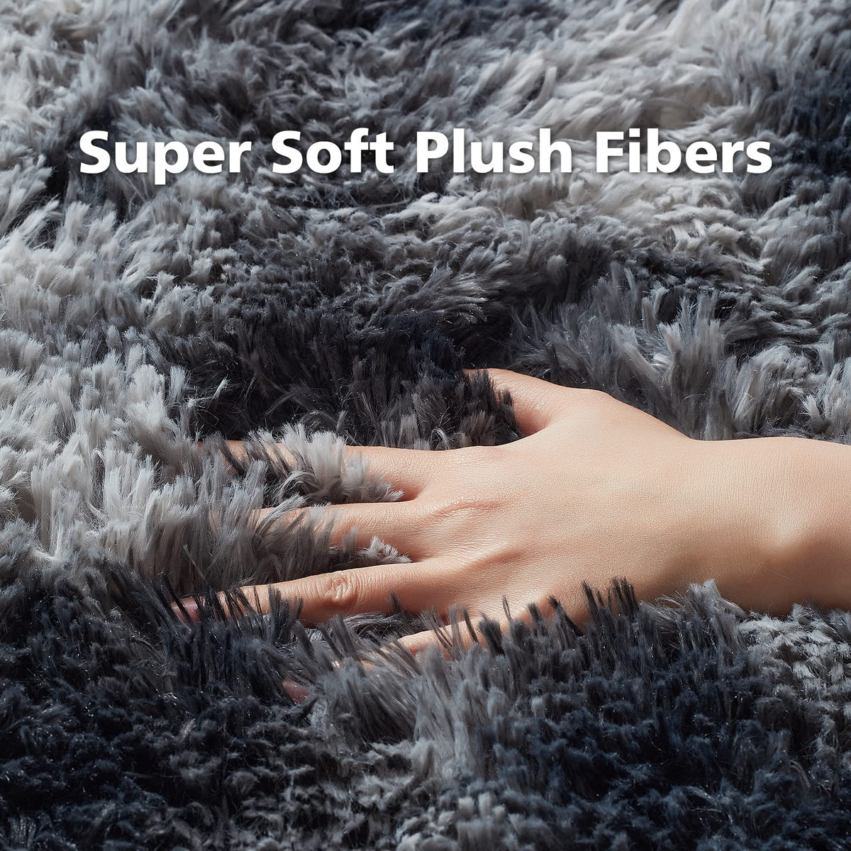 Ophanie Upgrade Fluffy Shaggy Soft Area Rug | Tie Dyed Grey & White 8x10 - aborderproducts