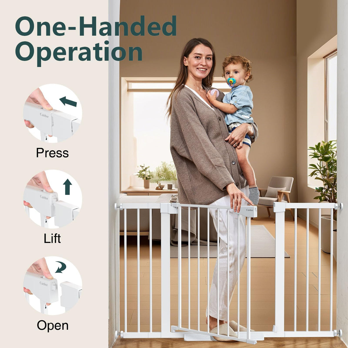Cumbor | 29.7"-51.5" x 30.5" | Baby Gate Extra Wide | White - aborderproducts