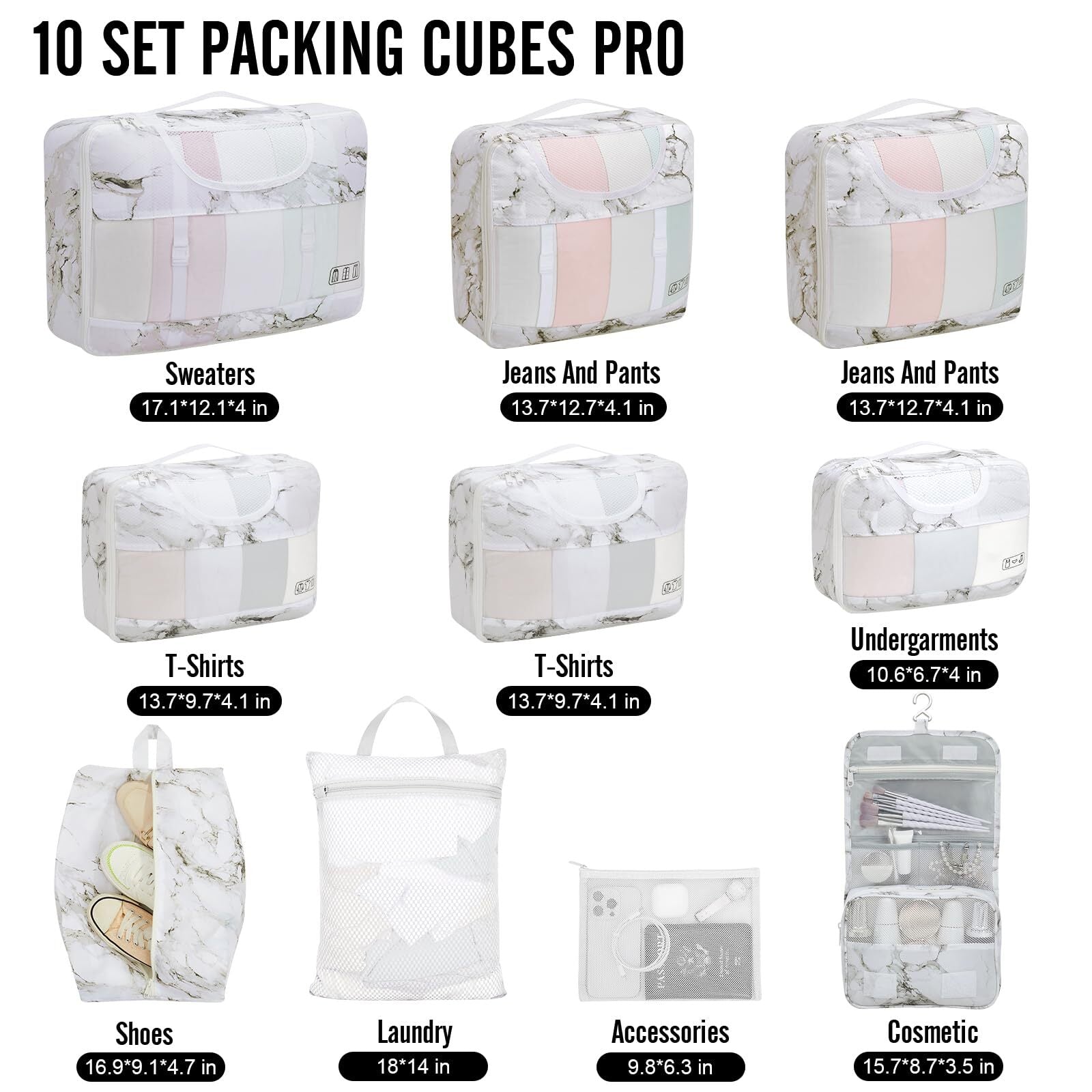 Veken 10 Set Packing Cube White Marble - aborderproducts