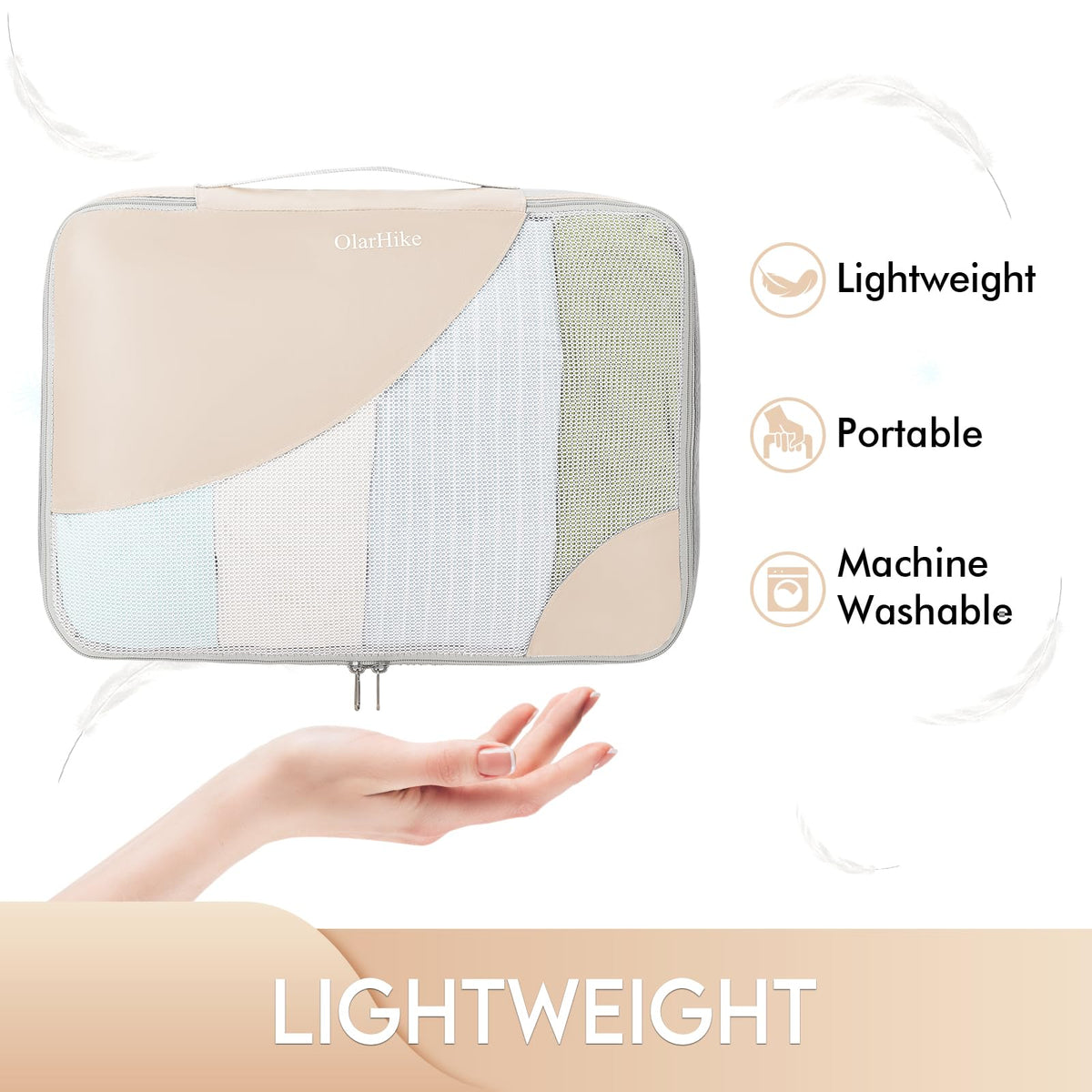 OlarHike 6 Piece Set Travel Packing Cubes | Cream - aborderproducts