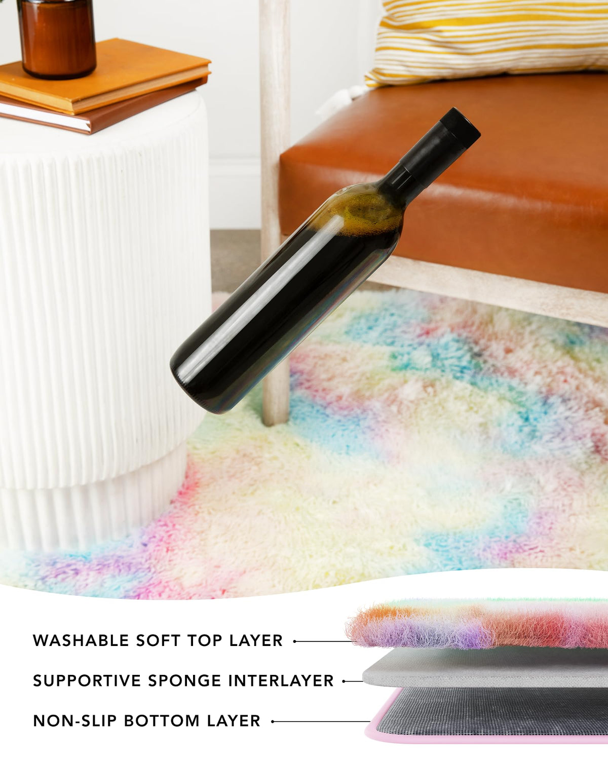 Ophanie Upgrade Fluffy Shaggy Soft Area Rug | Rainbow 4x6 - aborderproducts