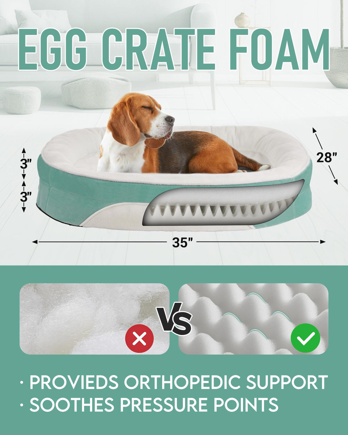 OhGeni | Orthopedic Dog Couch Bed | Large (35 x 28 x 6 Inch)| Turquoise - aborderproducts