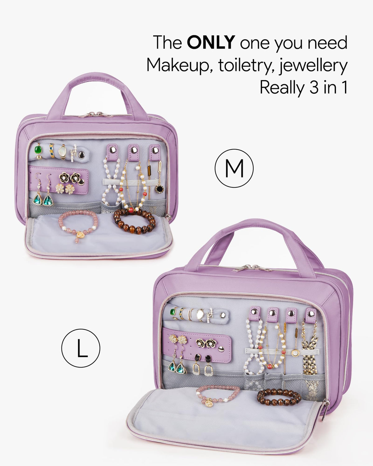 OlarHike Toiletry Bag, Large Size Makeup Jewelry 3 in 1 Essentials Travel Packing Organizers (Purple) - aborderproducts