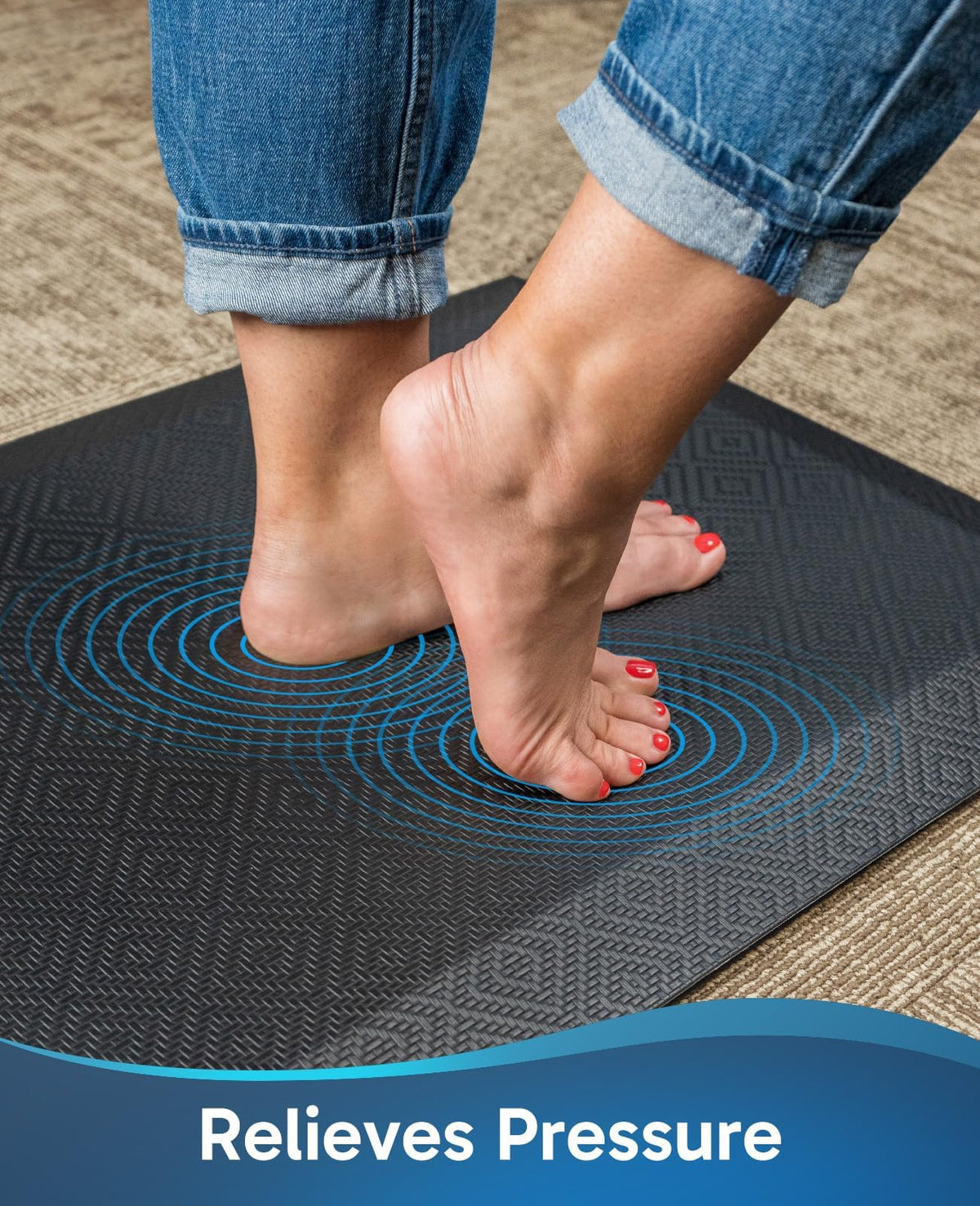 Ophanie | Anti Fatigue Cushioned Mat | 39"L x 20"W x 0.9"H | Black - aborderproducts