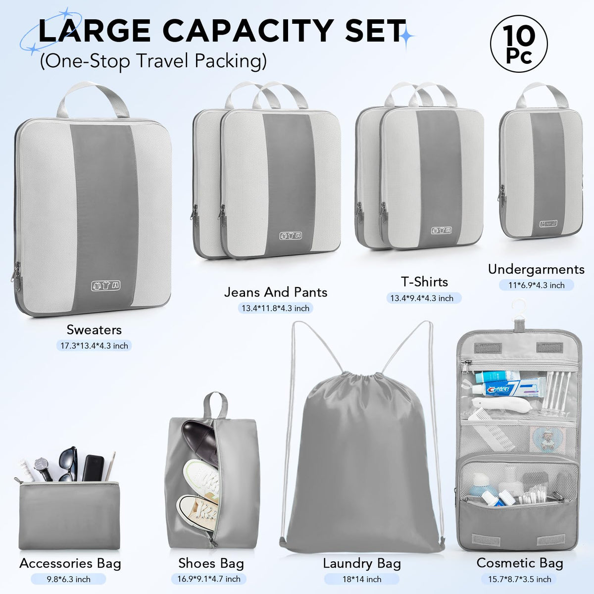 OlarHike | Compression Packing Cubes | 10 Set | Grey - aborderproducts