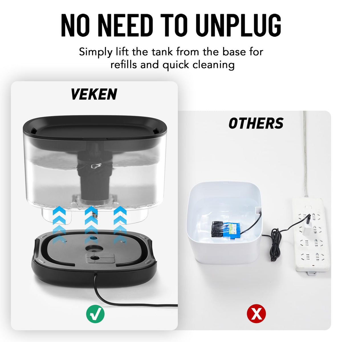 Veken Pet Fountain With Detachable Water Tank | 84oz/2.5L | Black - aborderproducts
