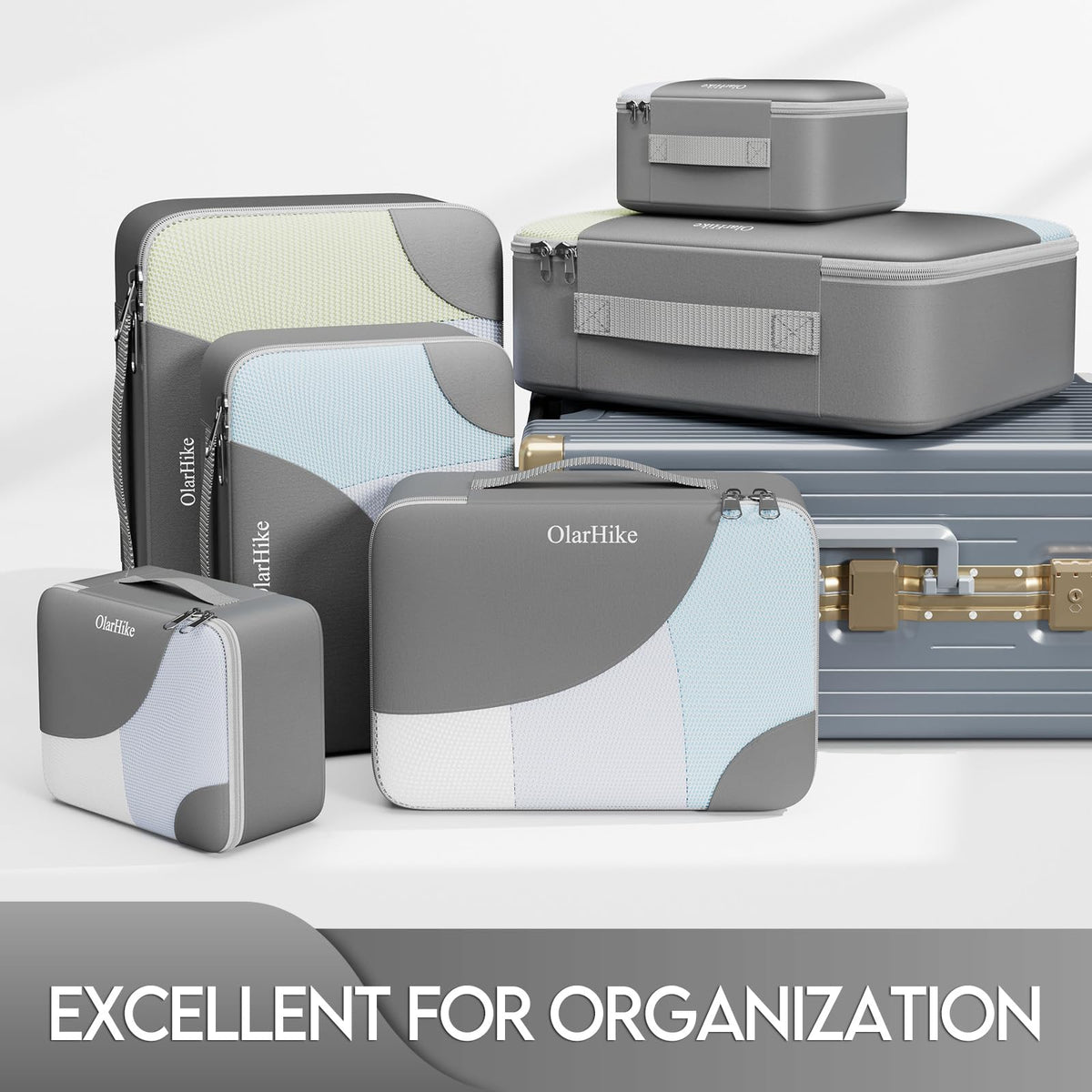 OlarHike 6 Piece Set Travel Packing Cubes | Grey - aborderproducts