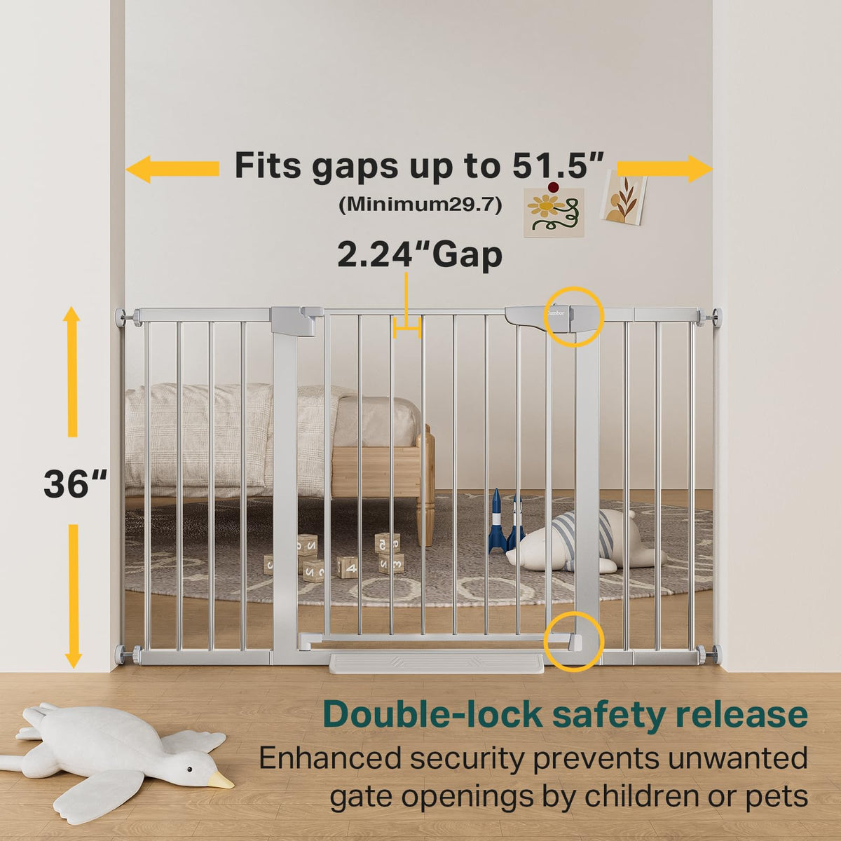 Cumbor | 29.7"-51.5" x 30.5" | Baby Gate Extra Wide | Silver - aborderproducts