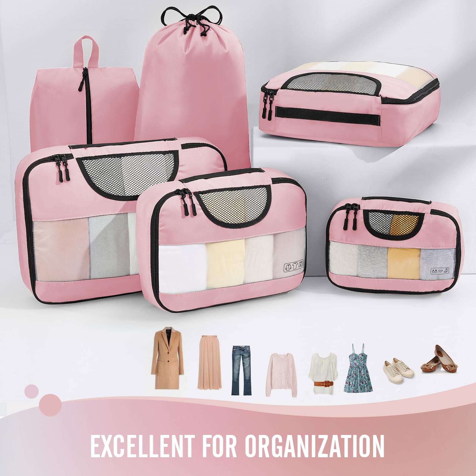 Veken Packing Cubes | 6 Set | Pink - aborderproducts