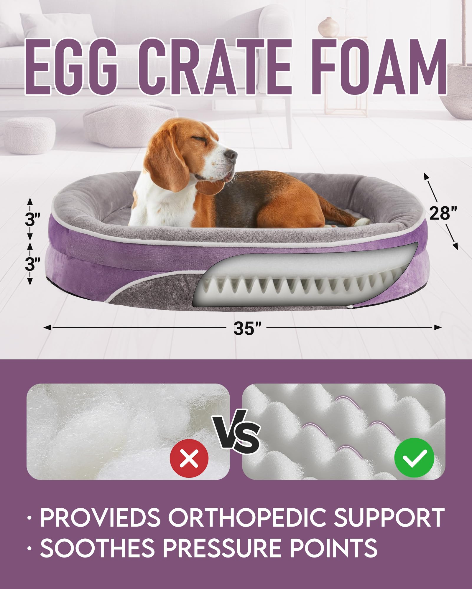 OhGeni | Orthopedic Dog Couch Bed | Large (35 x 28 x 6 Inch)| Purple - aborderproducts