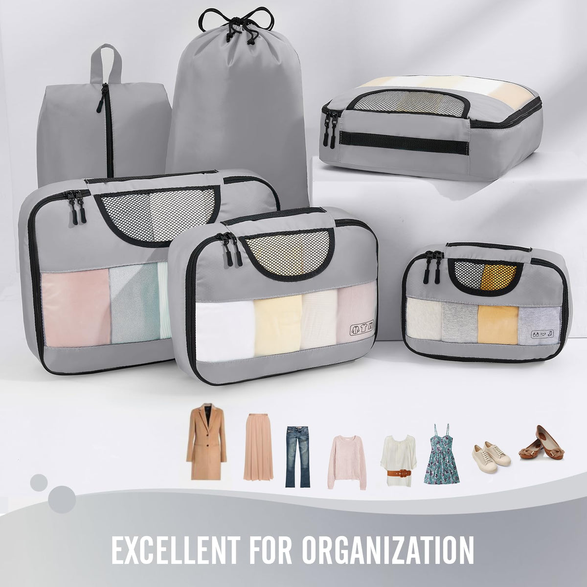 Veken Packing Cubes | 6 Set | Gray - aborderproducts