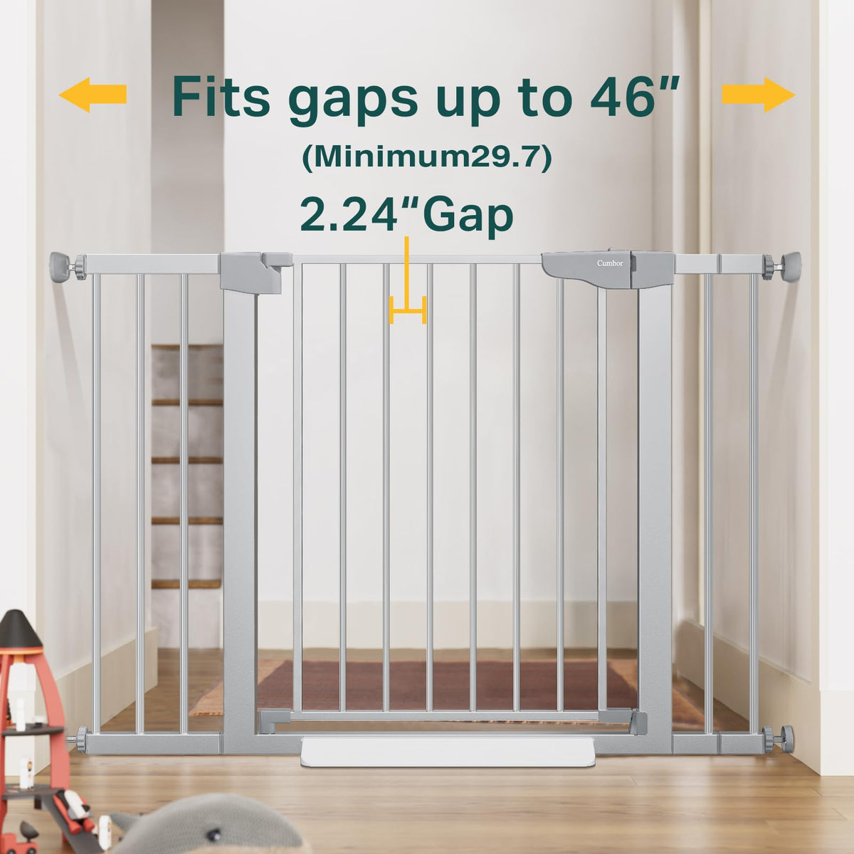 CUMBOR | SAFETY GATE | 29.7-46"W x 30.5"H | Silver - aborderproducts