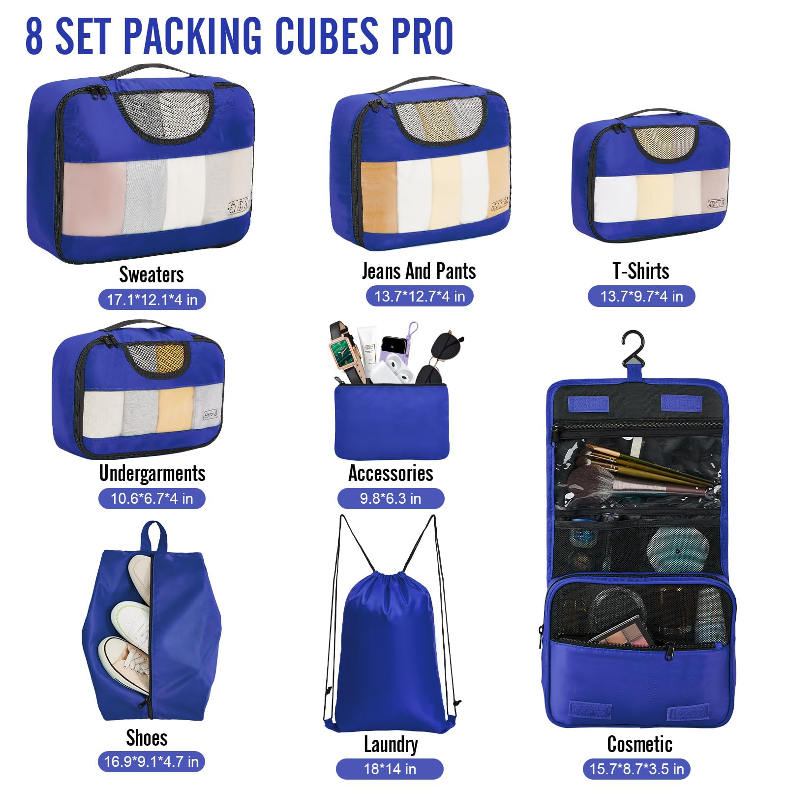 Veken 8 Piece Set Travel Packing Cubes | Klein Blue - aborderproducts