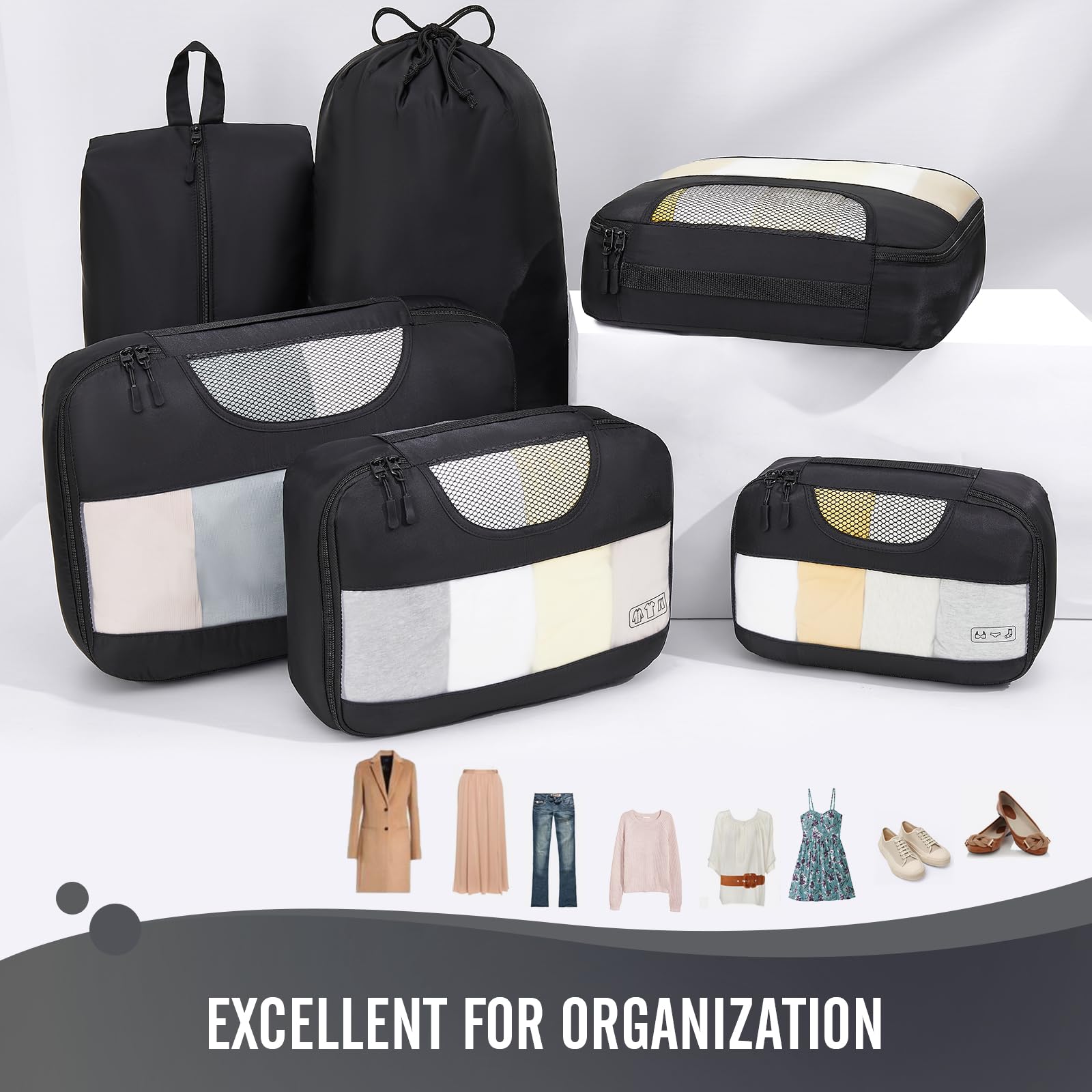 Veken Packing Cubes | 6 Set | Jet Black - aborderproducts