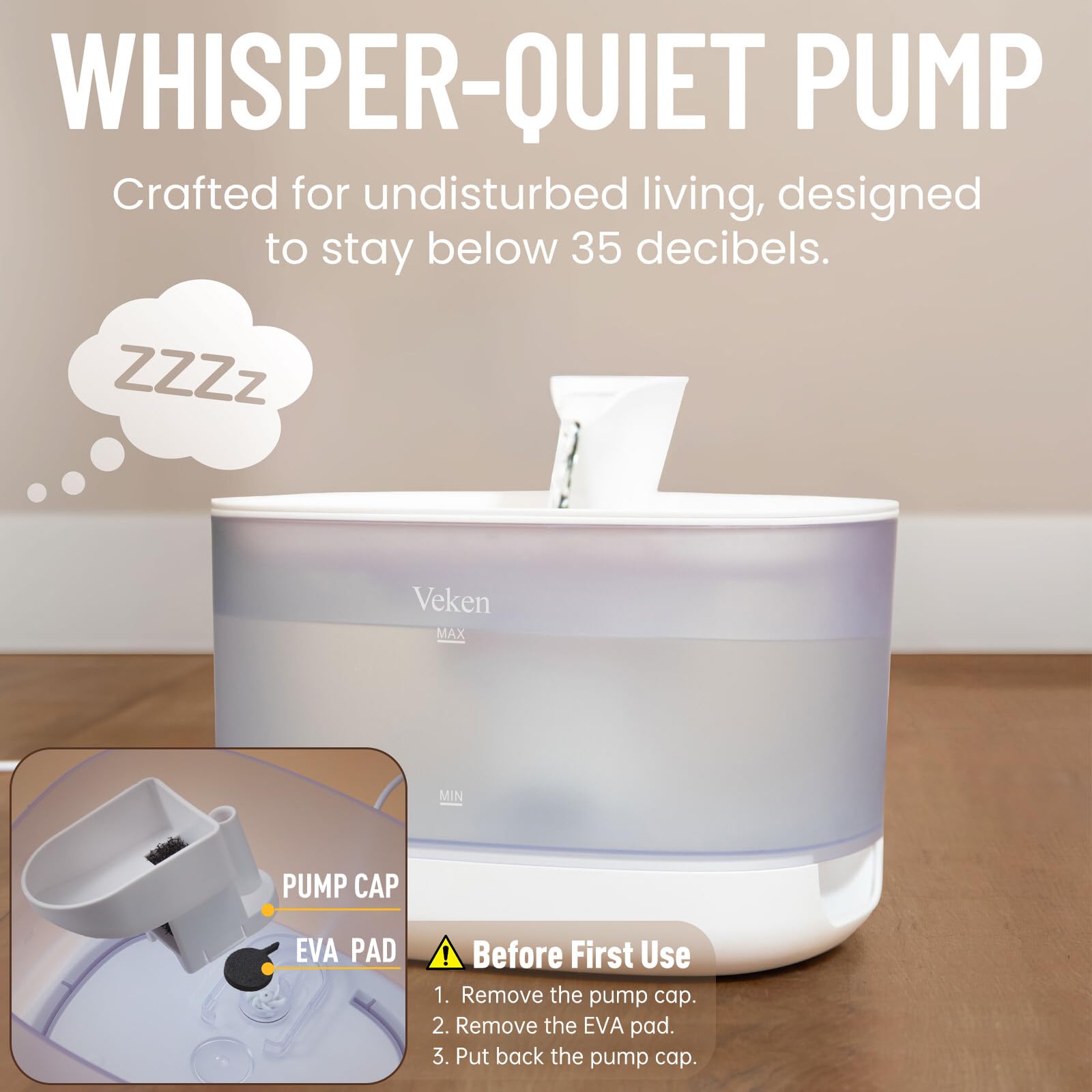 Veken Pet Fountain With Detachable Water Tank | 84oz/2.5L | White - aborderproducts