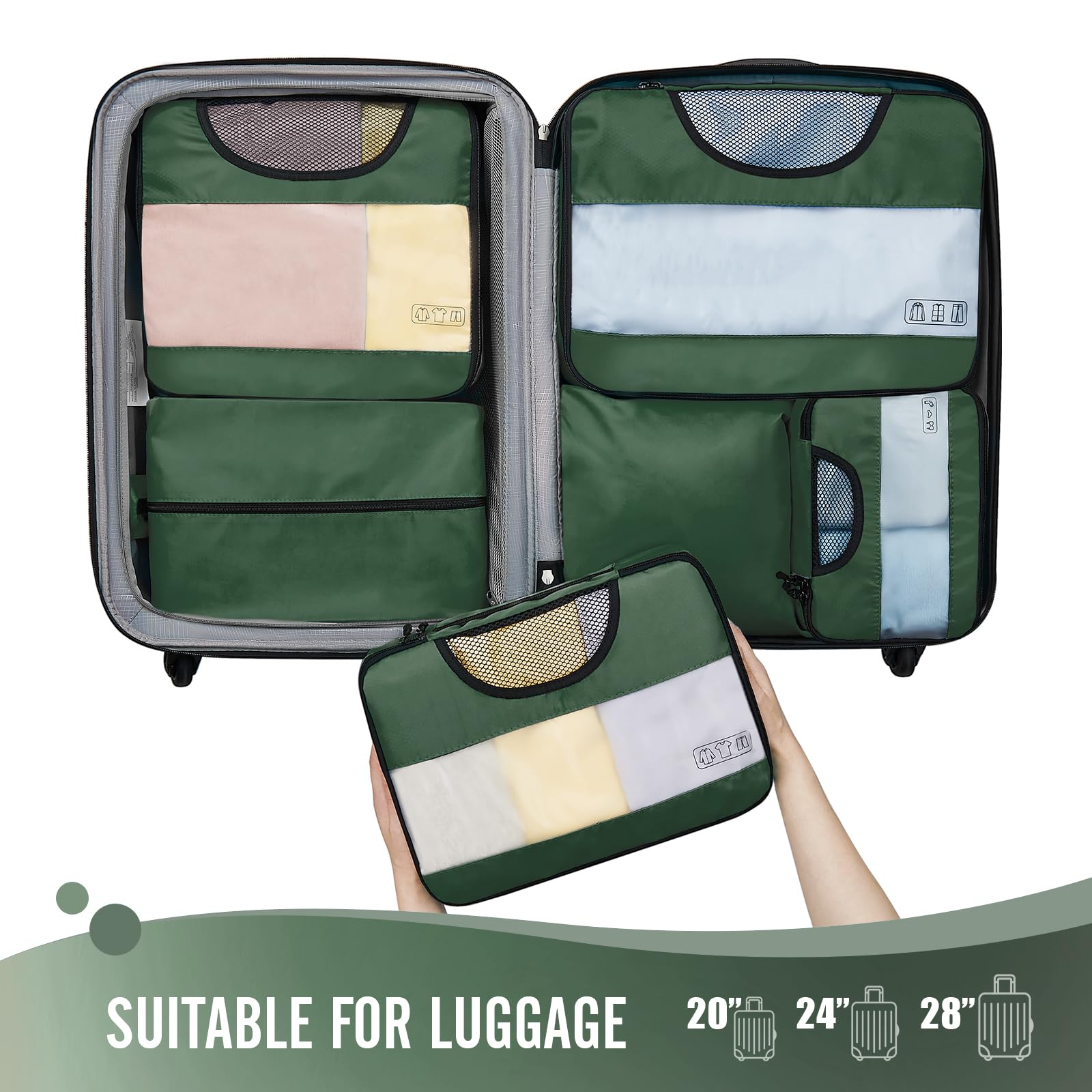 Veken Packing Cubes | 6 Set | Olive Green - aborderproducts