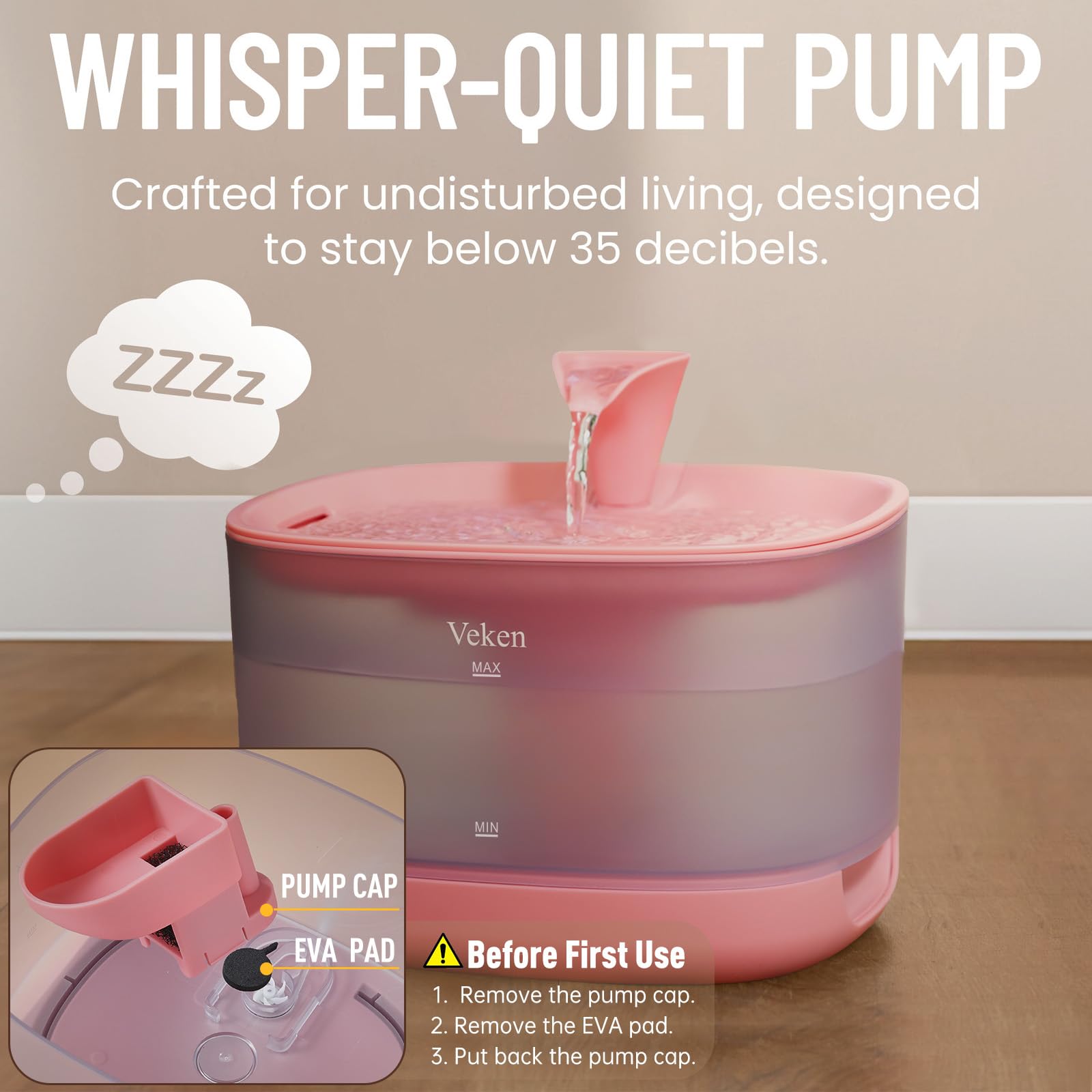 Veken Pet Fountain With Detachable Water Tank | 84oz/2.5L | Pink - aborderproducts