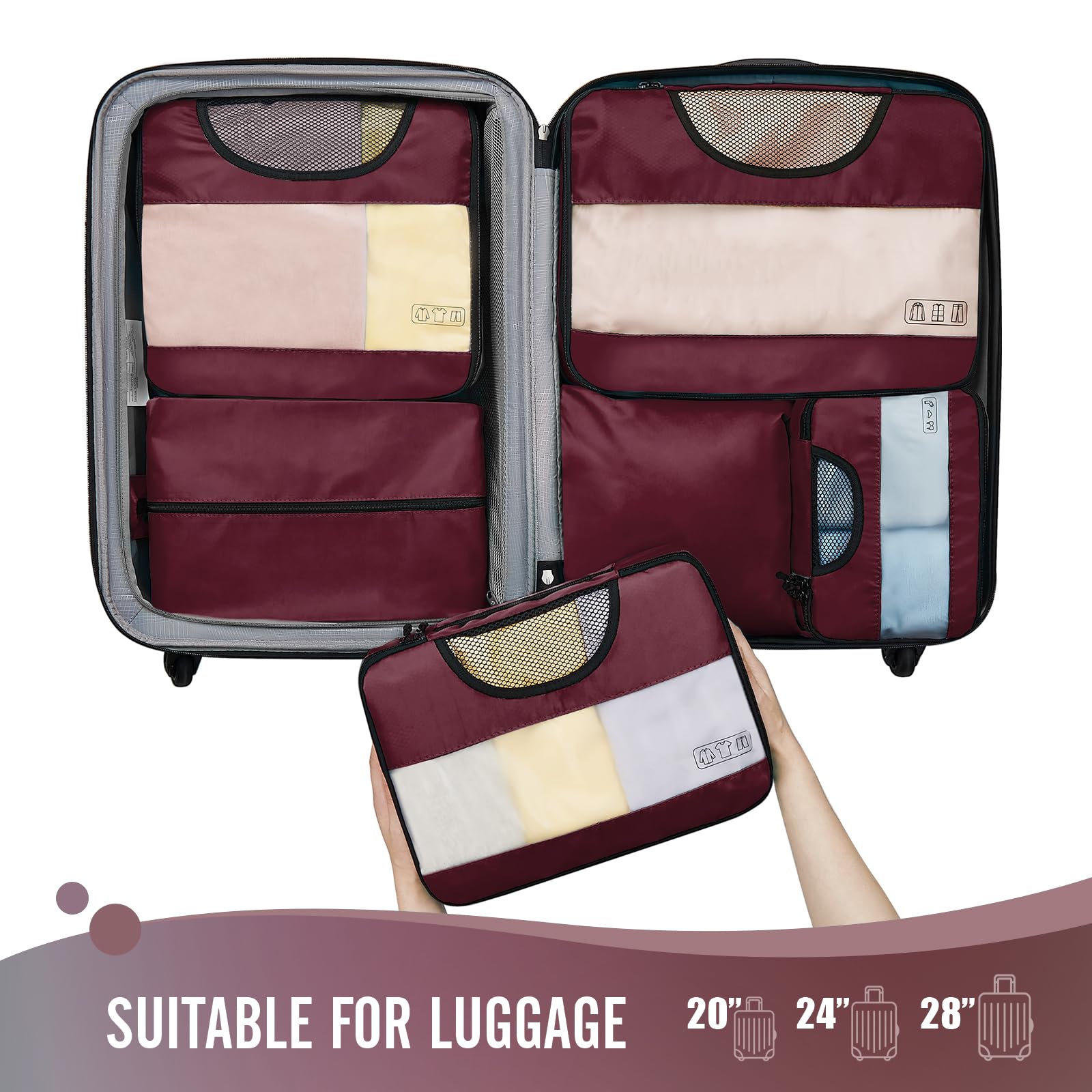 Veken Packing Cubes | 6 Set | Wine Red - aborderproducts